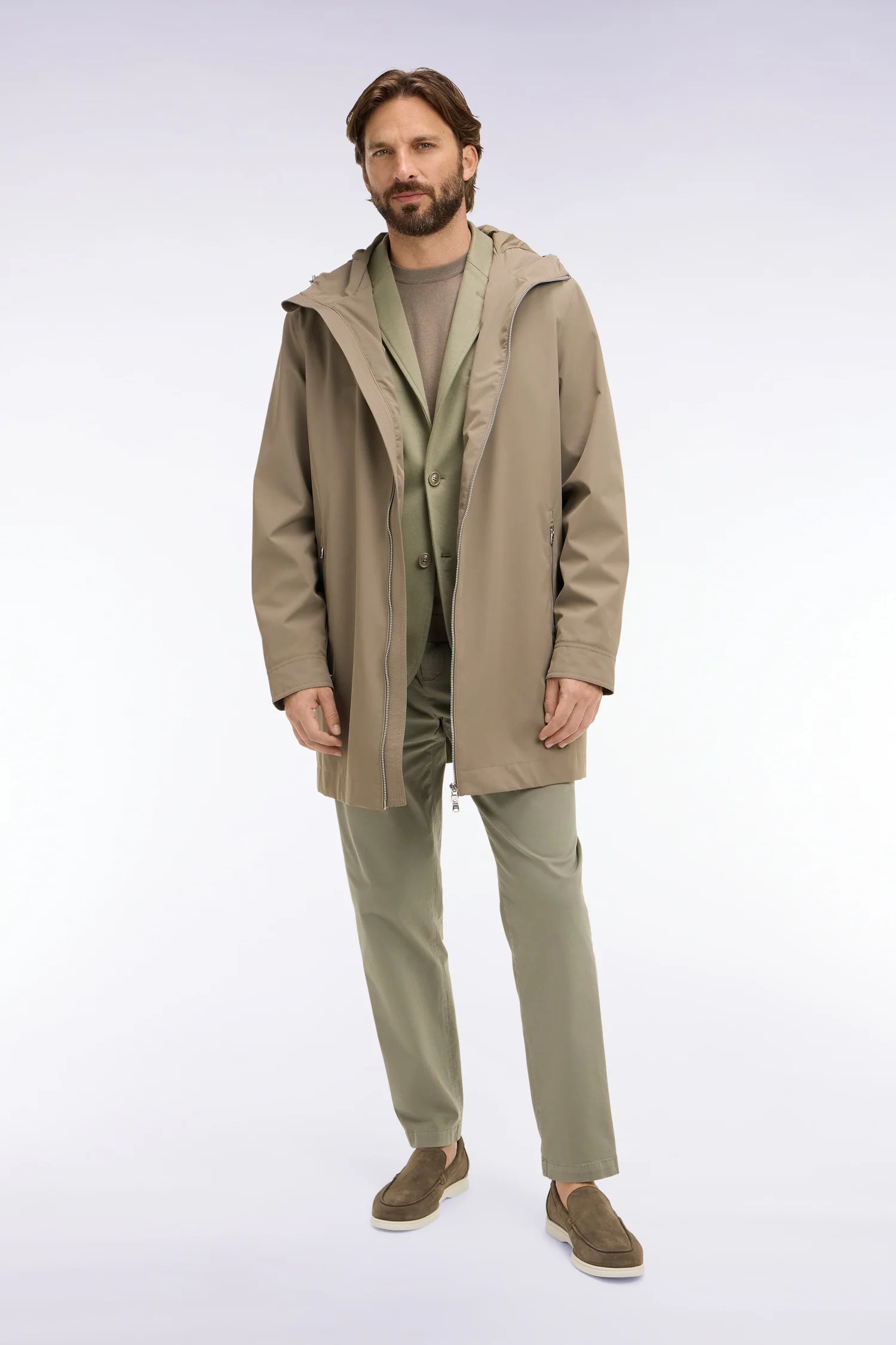Parka Ă capuche en nylon beige - Image 3