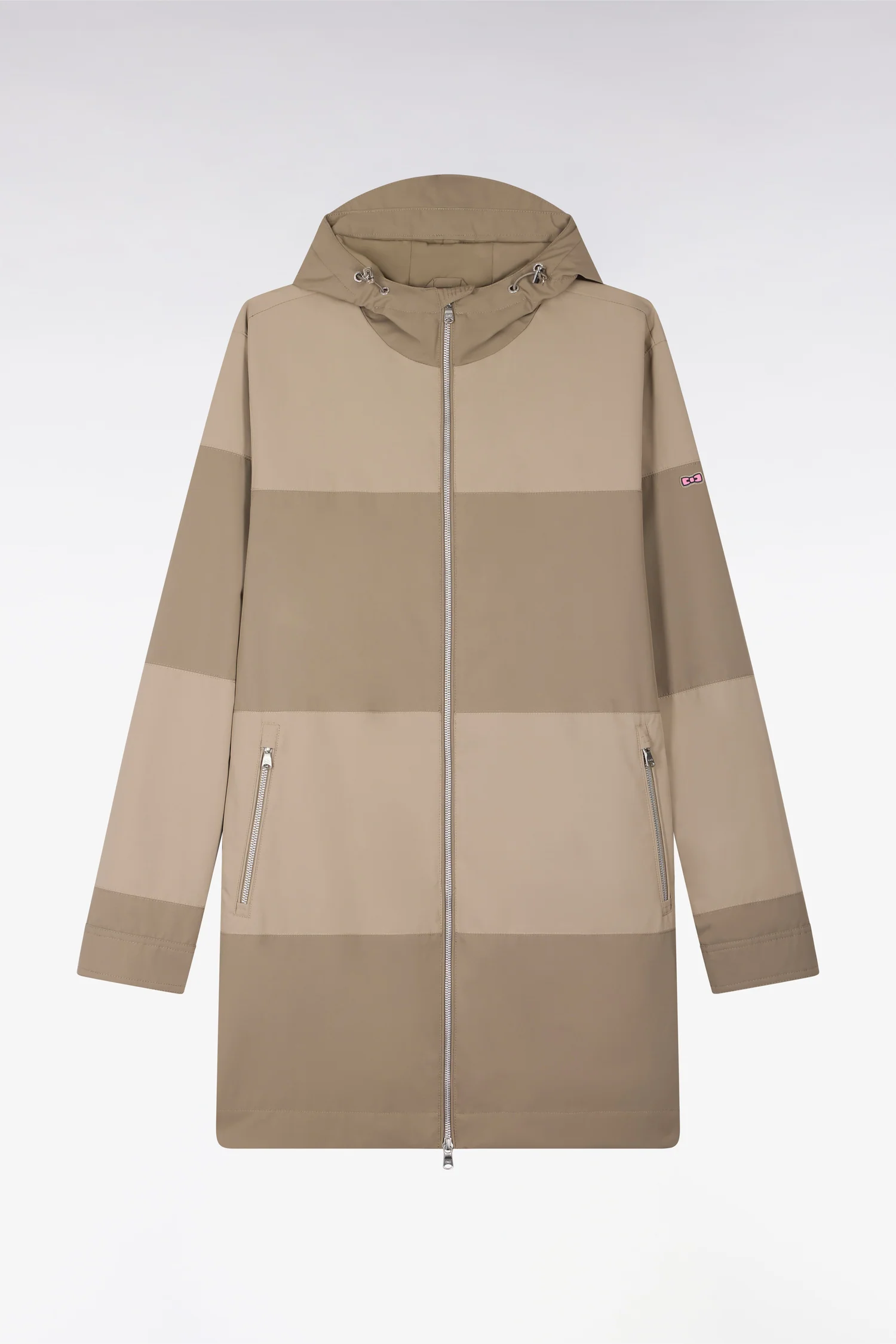 Parka longue kaki à rayures et capuche intégrée unisexe - Image 2