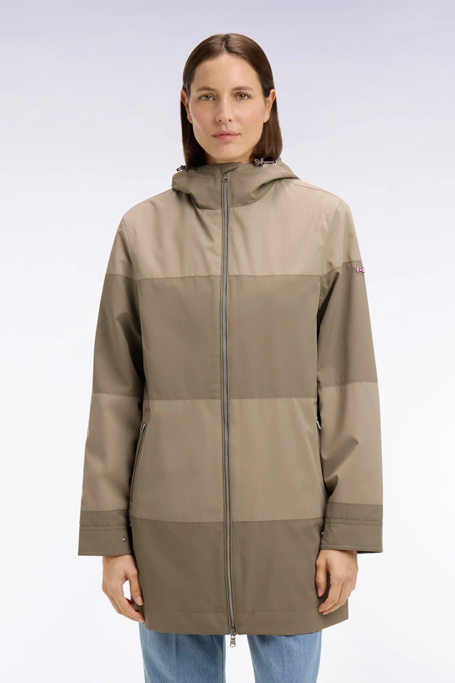 Parka longue kaki à rayures et capuche intégrée unisexe - Image 3