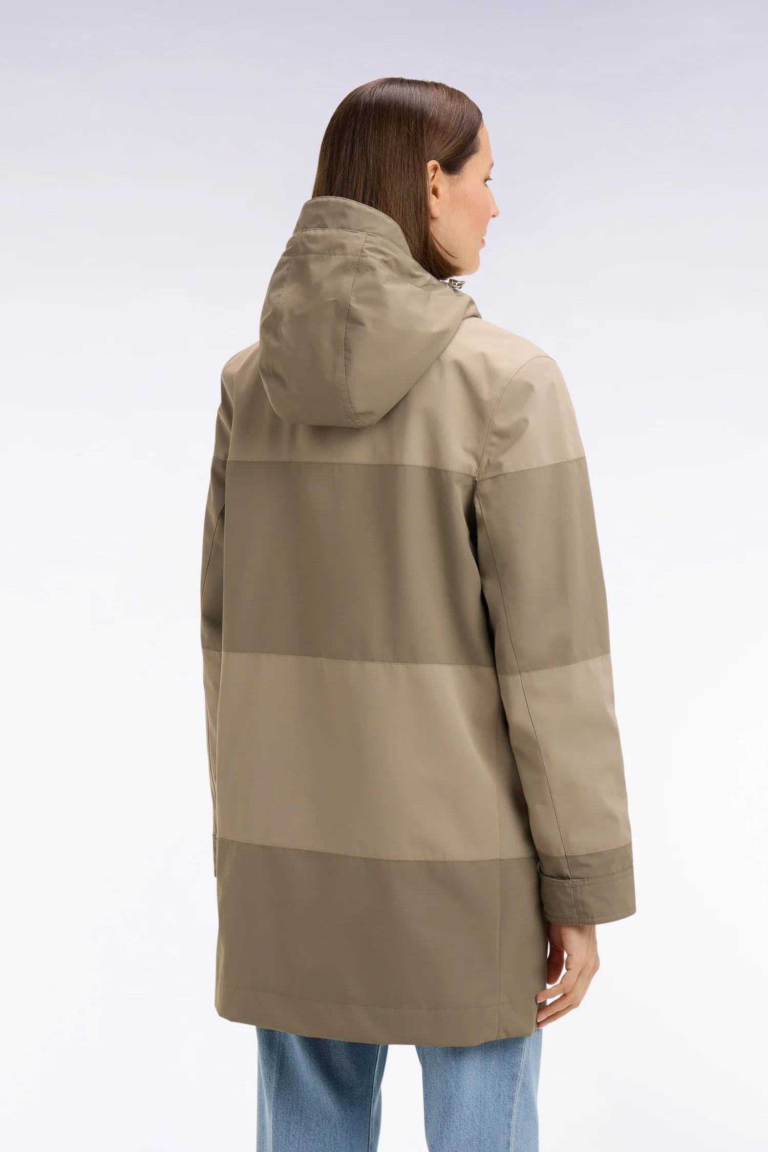 Parka longue kaki à rayures et capuche intégrée unisexe - Image 5