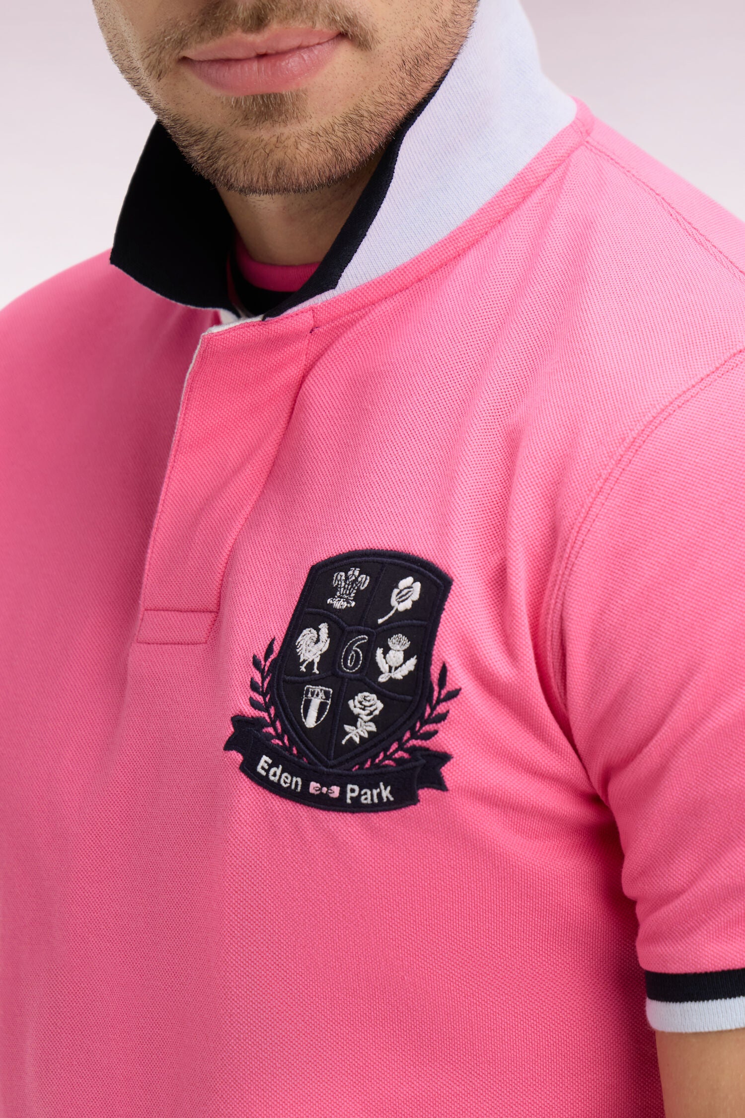 Polo à manches courtes 6 Nations en piqué coton rose - Image 4