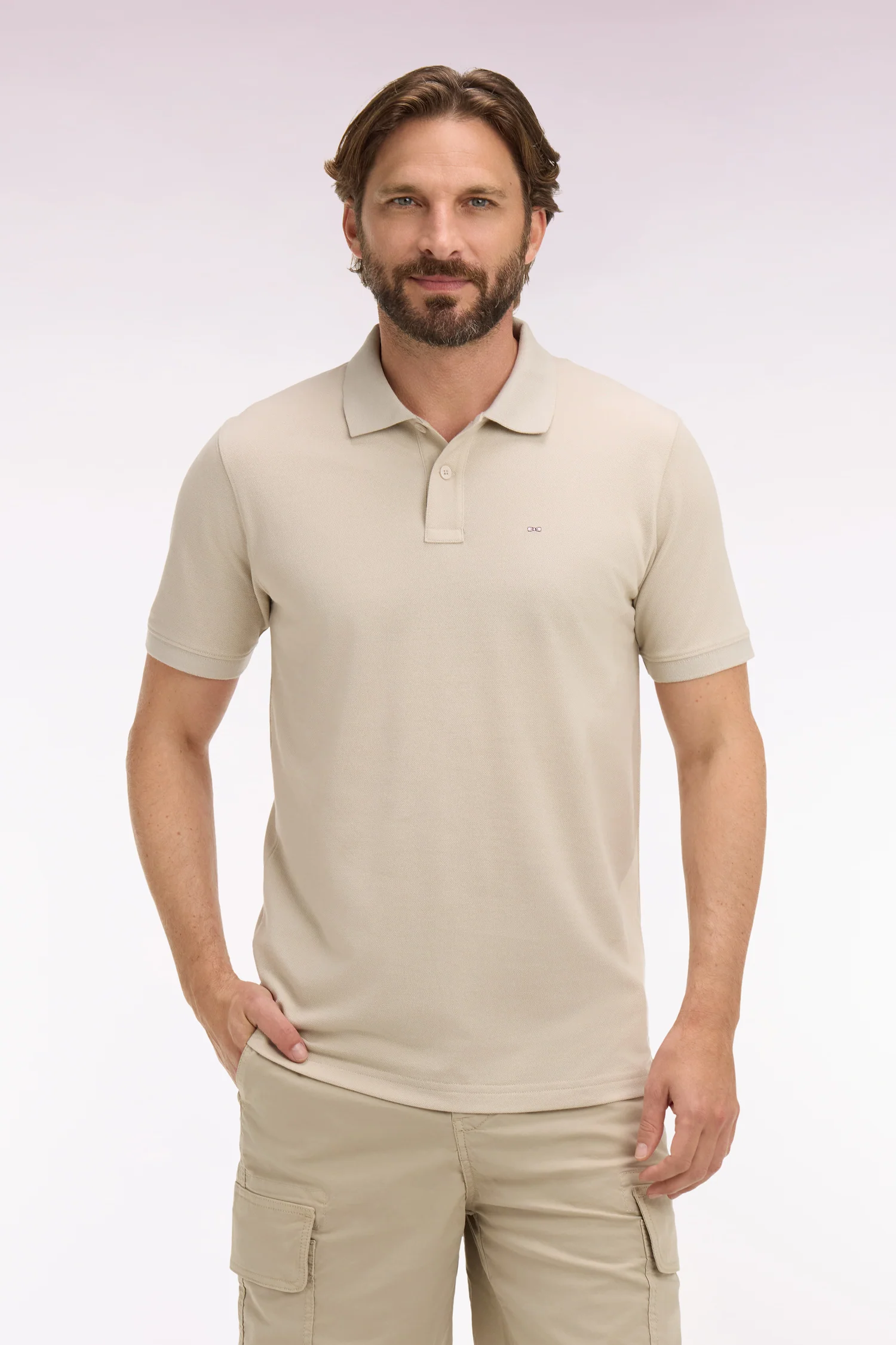 Polo Ă manches courtes en coton beige coupe regular - Image 3
