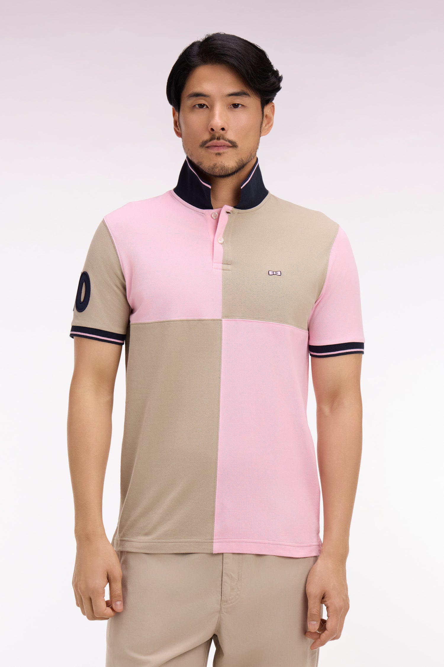 Polo à manches courtes en coton beige et rose à cadrans coupe regular - Image 3