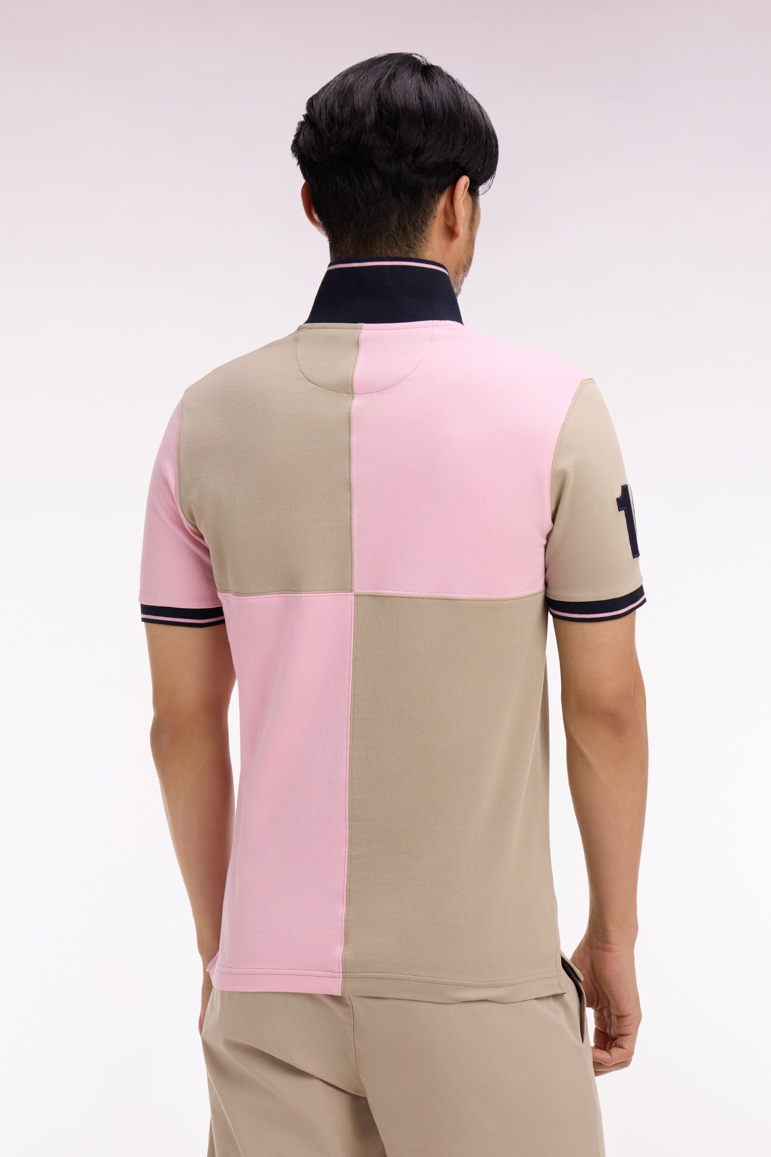 Polo à manches courtes en coton beige et rose à cadrans coupe regular - Image 5