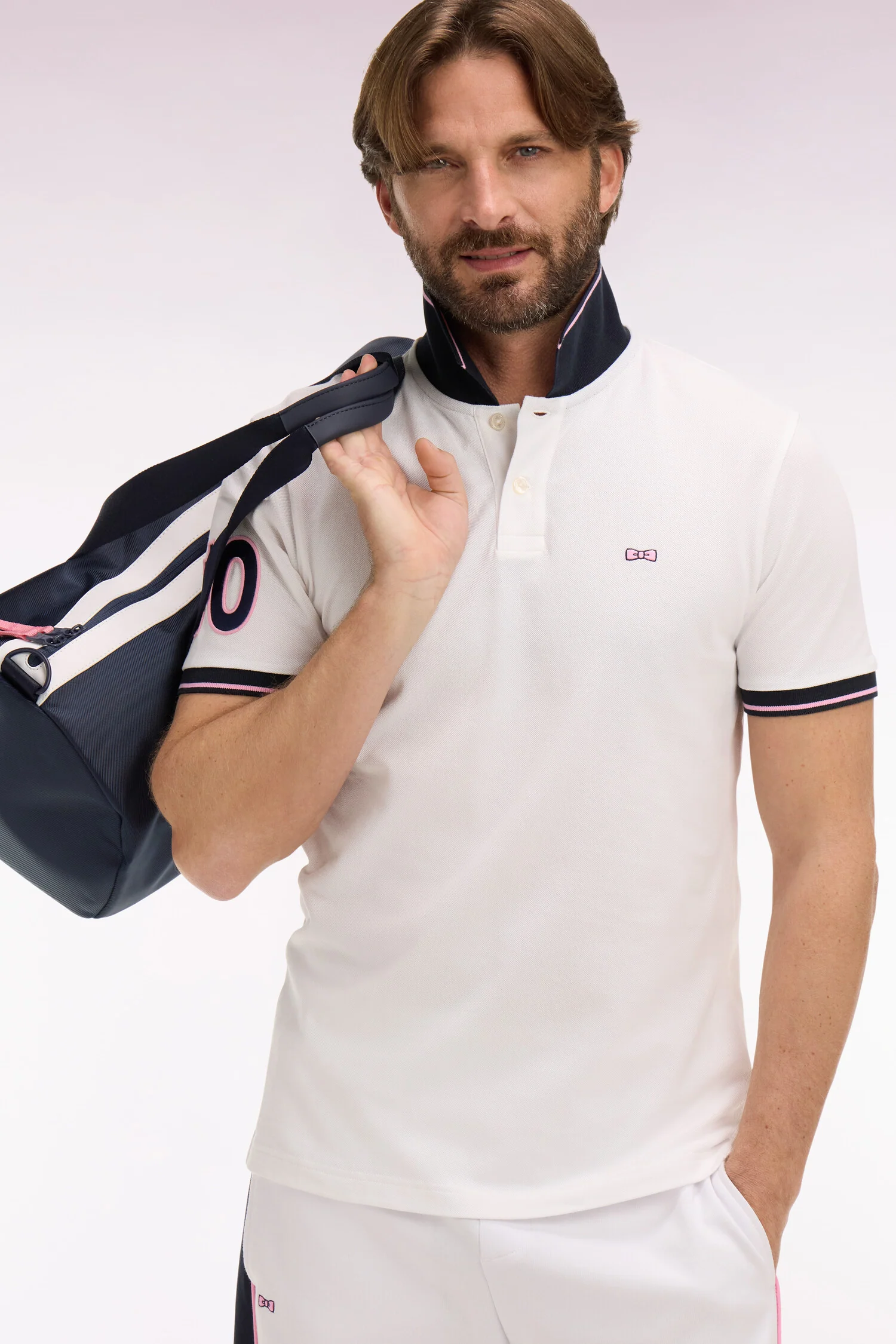 Polo à manches courtes en coton blanc brodé coupe regular
