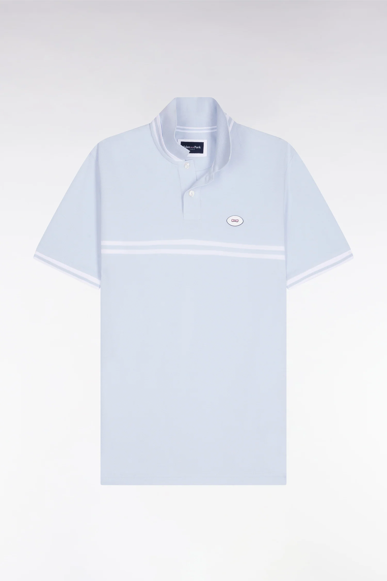 Polo à manches courtes en coton bleu ciel à rayures blanches coupe regular - Image 2