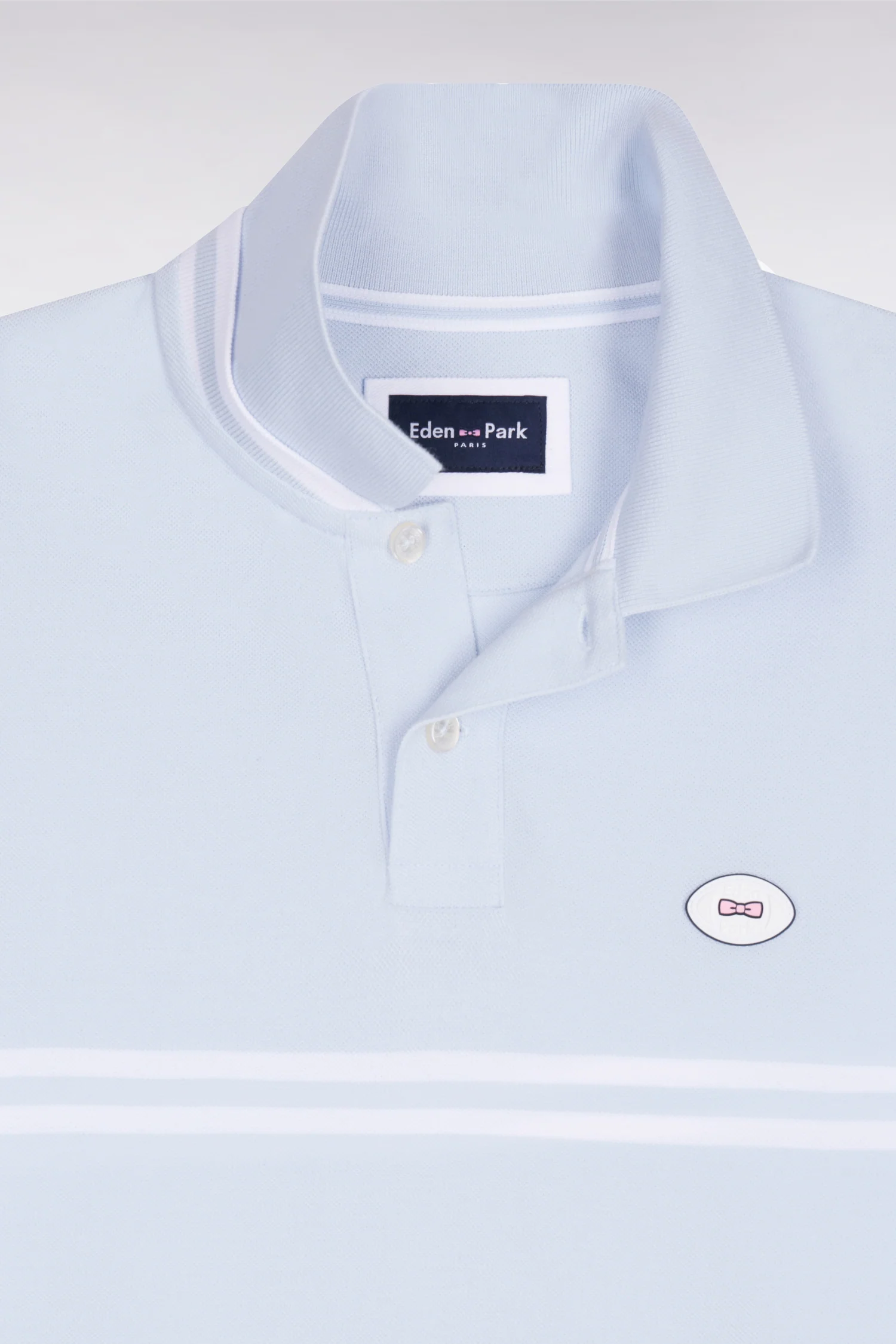 Polo à manches courtes en coton bleu ciel à rayures blanches coupe regular - Image 6