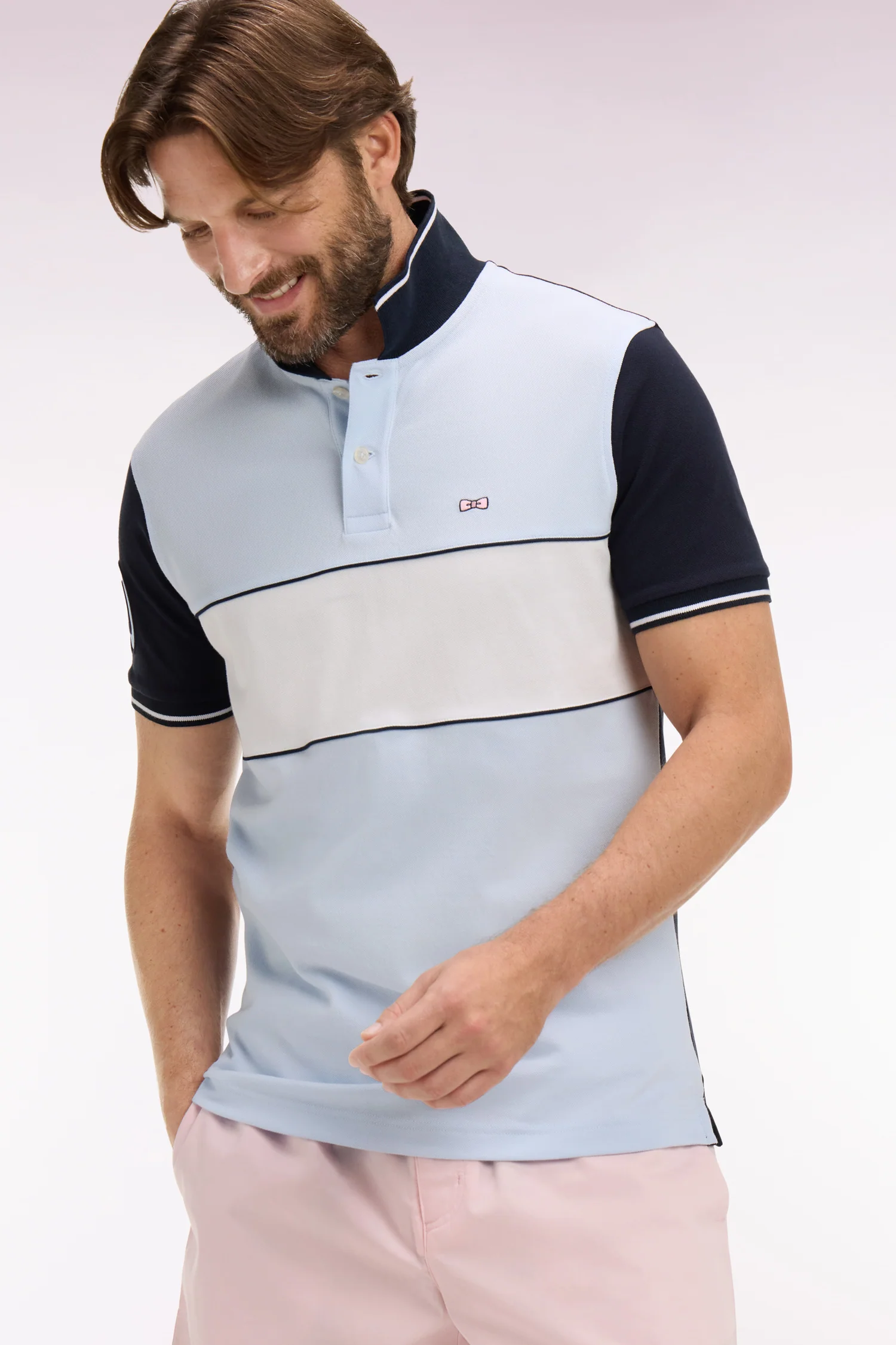 Polo Ă manches courtes en coton ciel et marine coupe regular