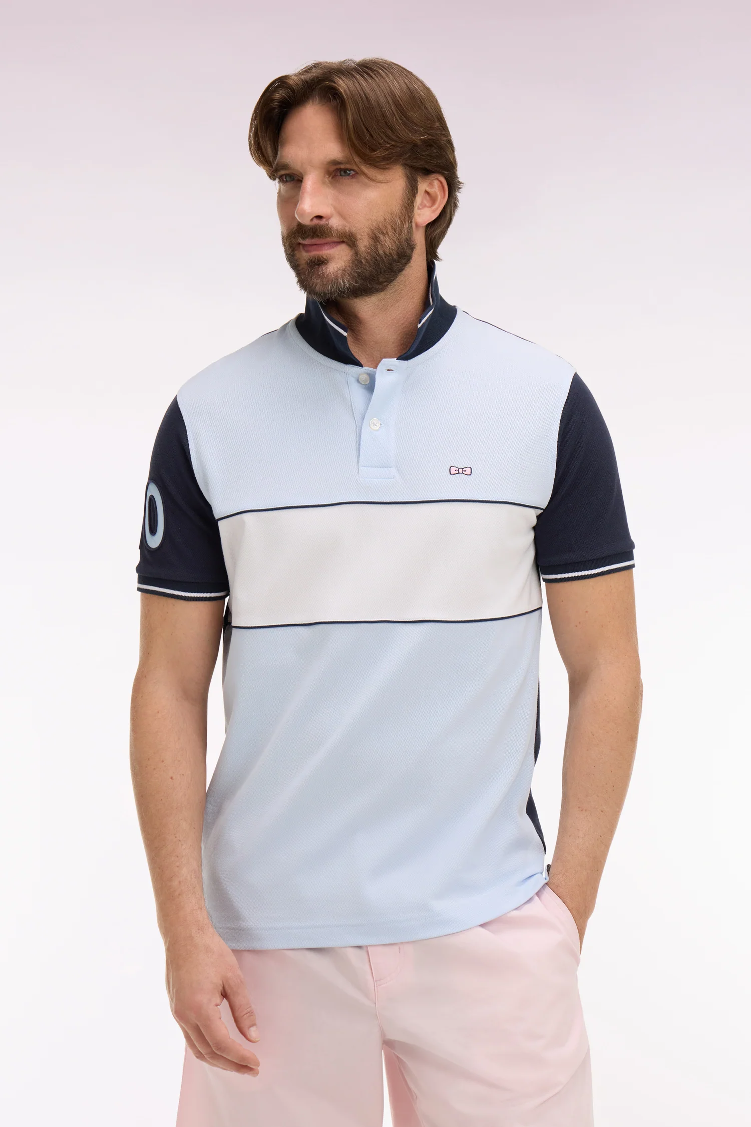 Polo Ă manches courtes en coton ciel et marine coupe regular - Image 3