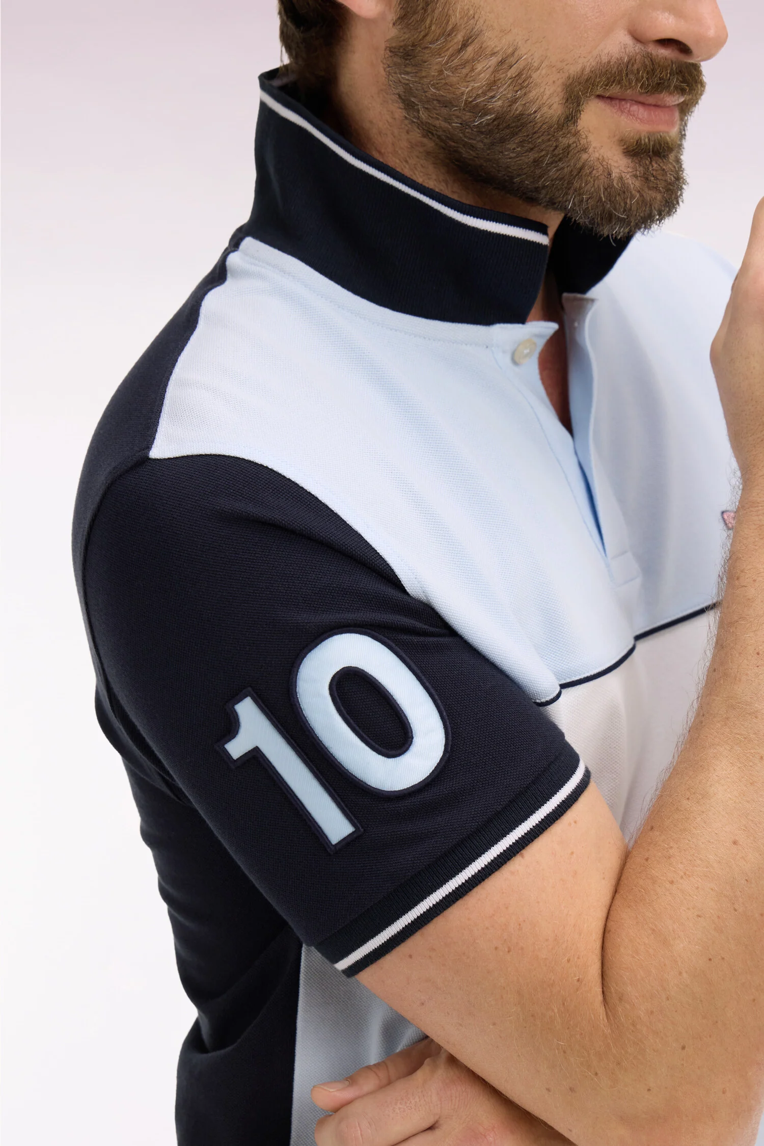 Polo Ă manches courtes en coton ciel et marine coupe regular - Image 4