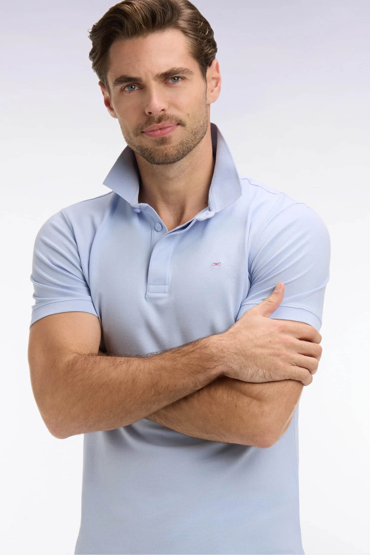 Polo à manches courtes en coton gris clair coupe slim