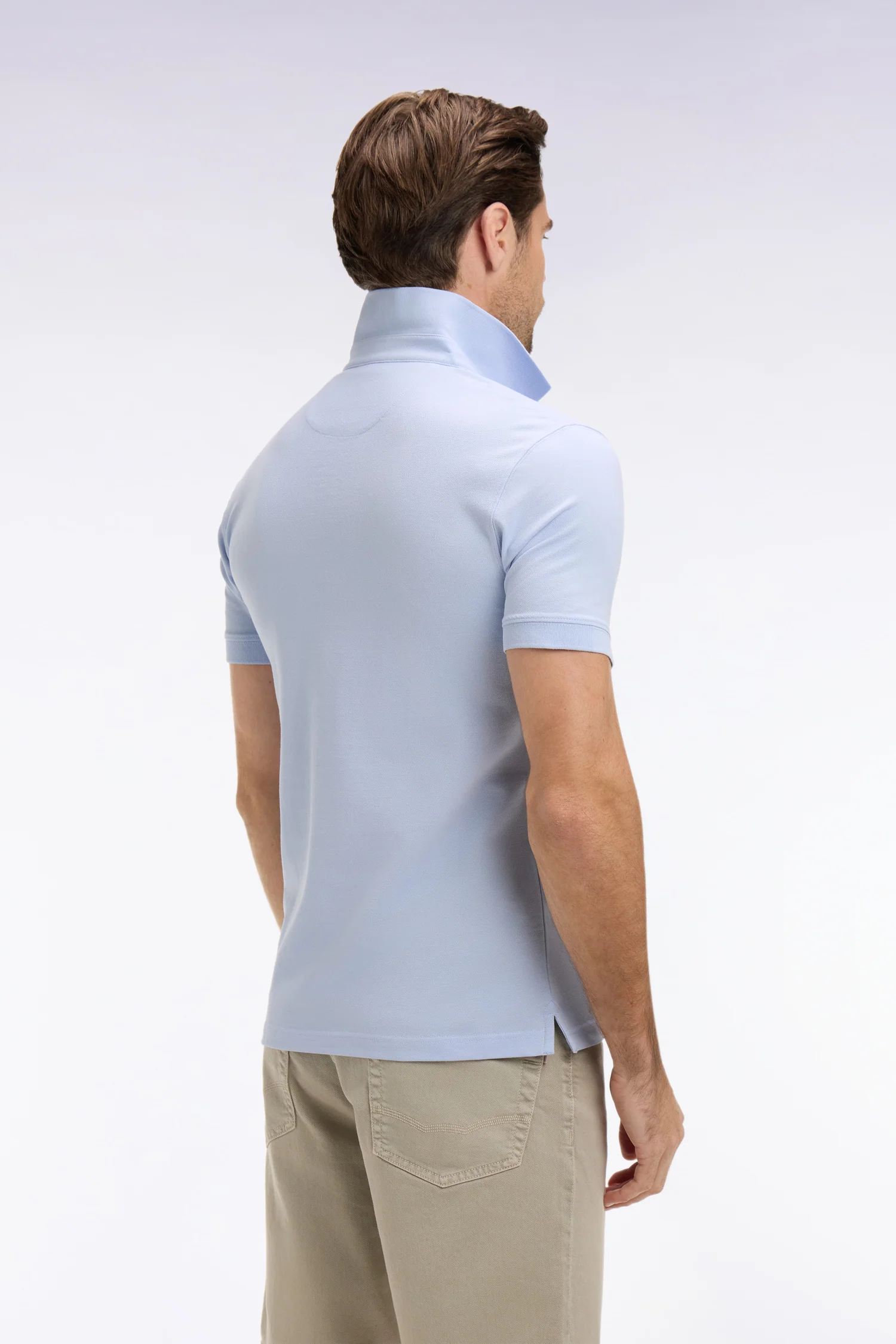 Polo à manches courtes en coton gris clair coupe slim - Image 5