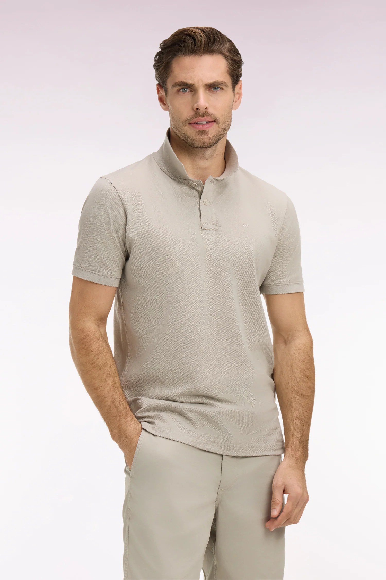 Polo à manches courtes en coton gris clair coupe regular - Image 3