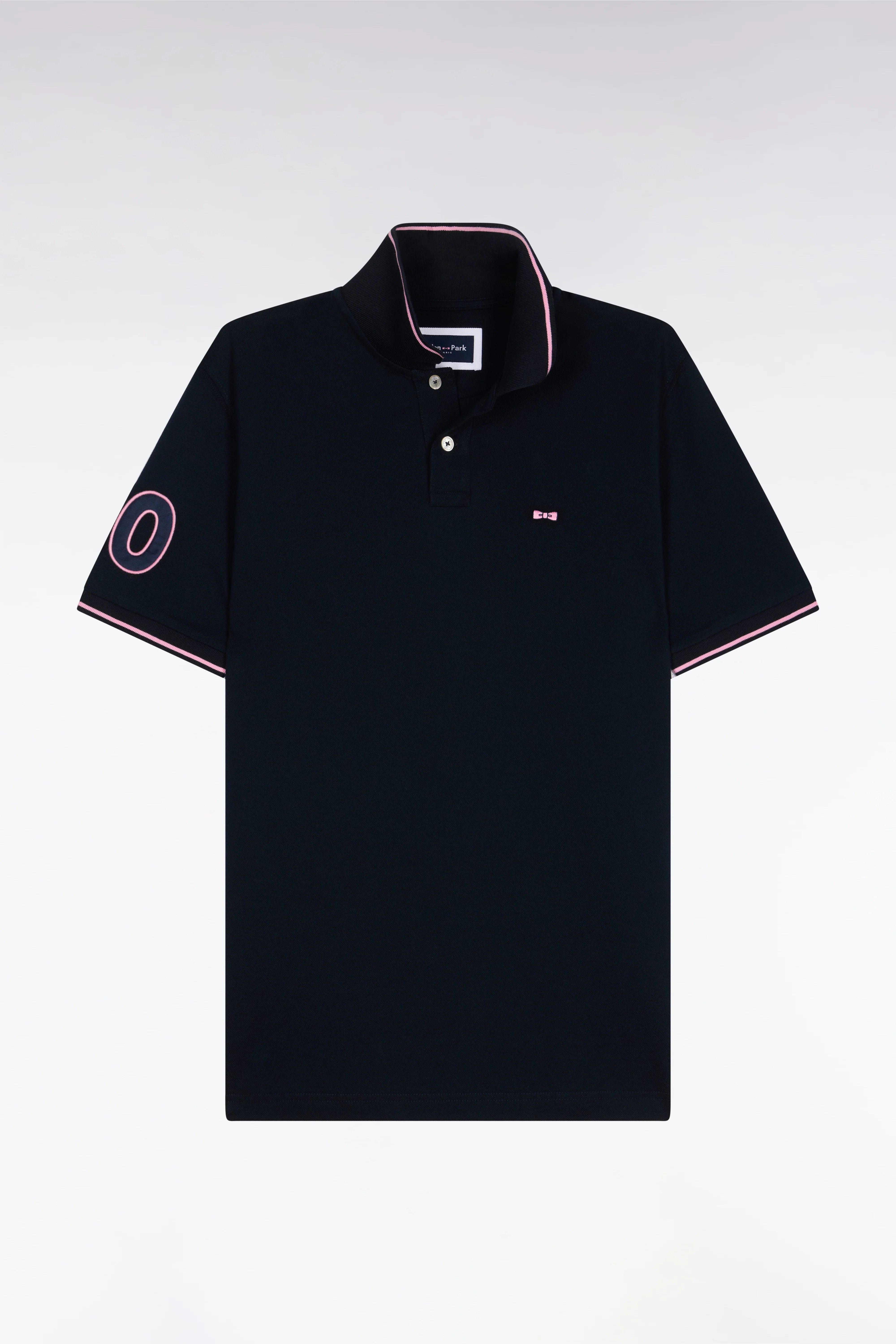 Polo à manches courtes en coton marine brodé coupe regular - Image 2