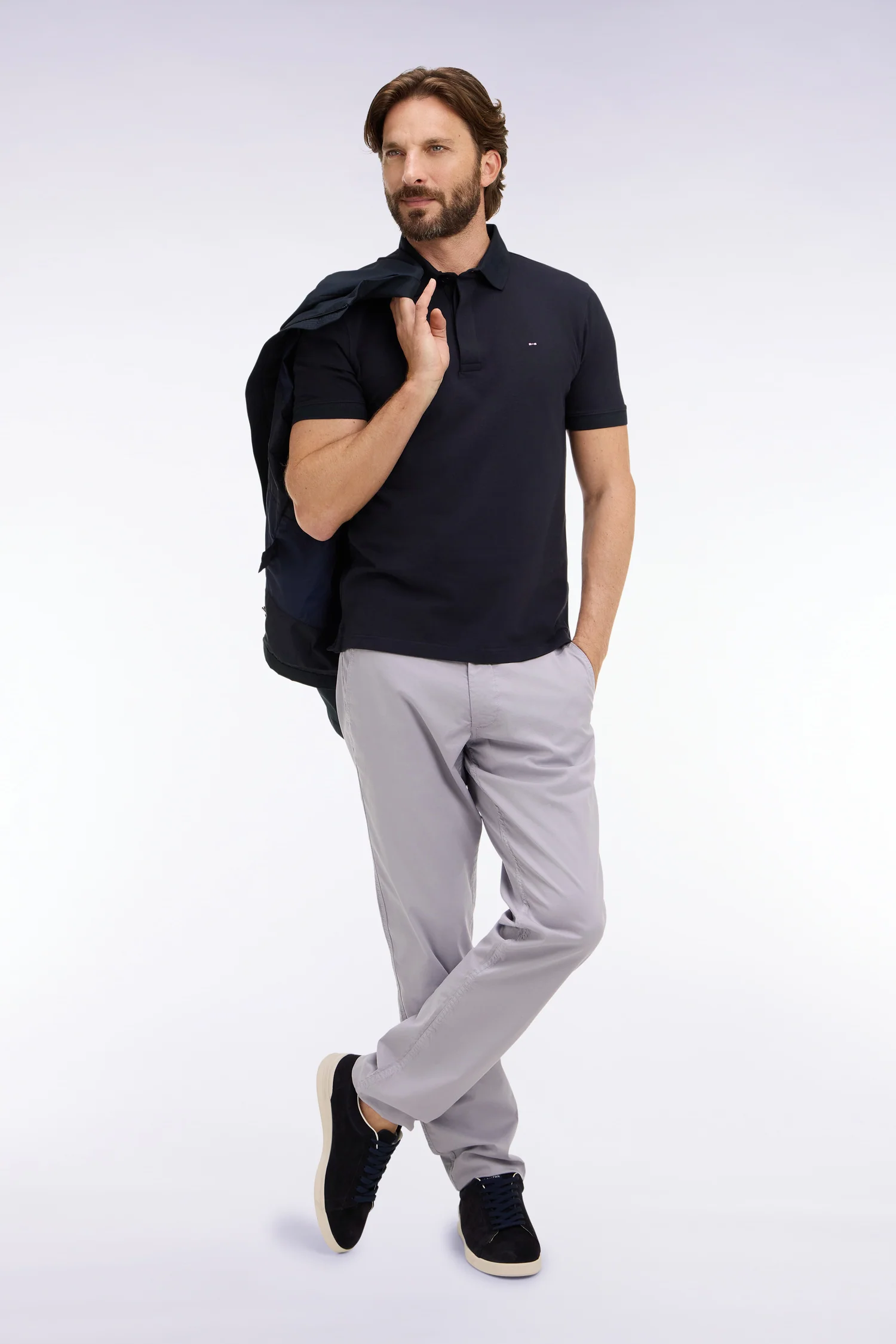 Polo Ă manches courtes en coton marine coupe slim