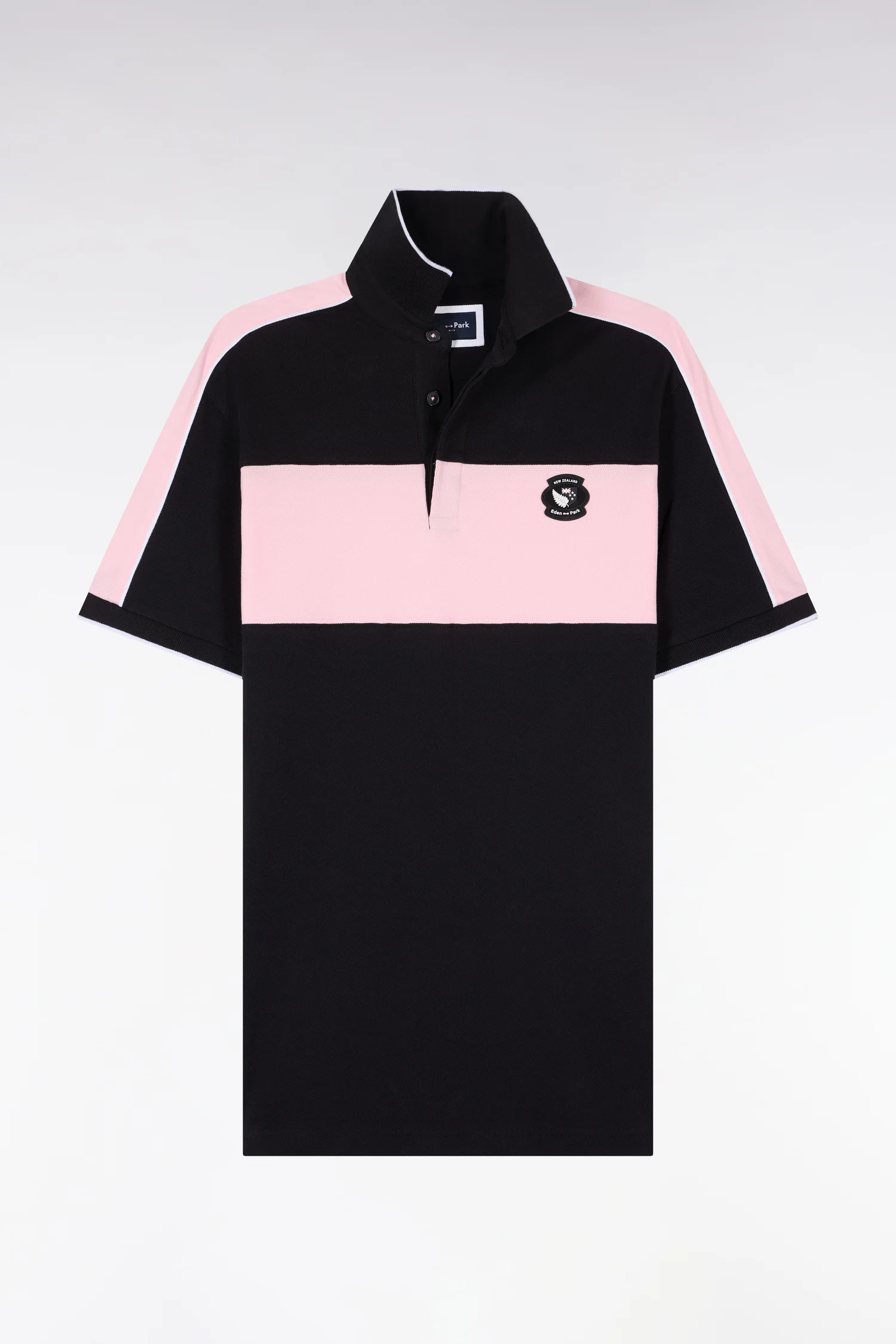 Polo à manches courtes en coton noir et rose New Zealand coupe regular - Image 2