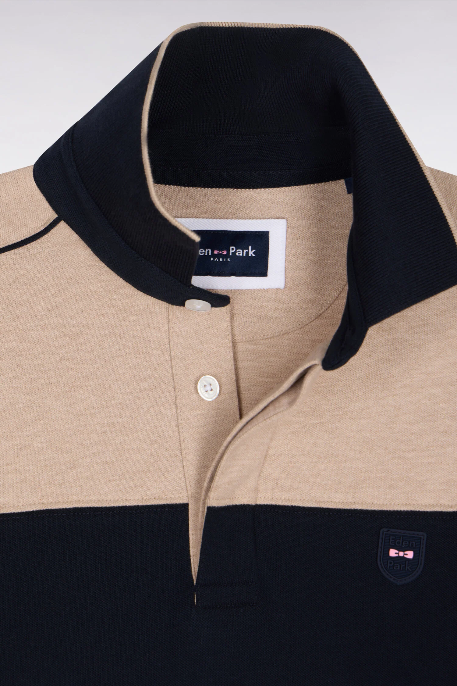 Polo à manches courtes en coton stretch marine et beige coupe slim - Image 6