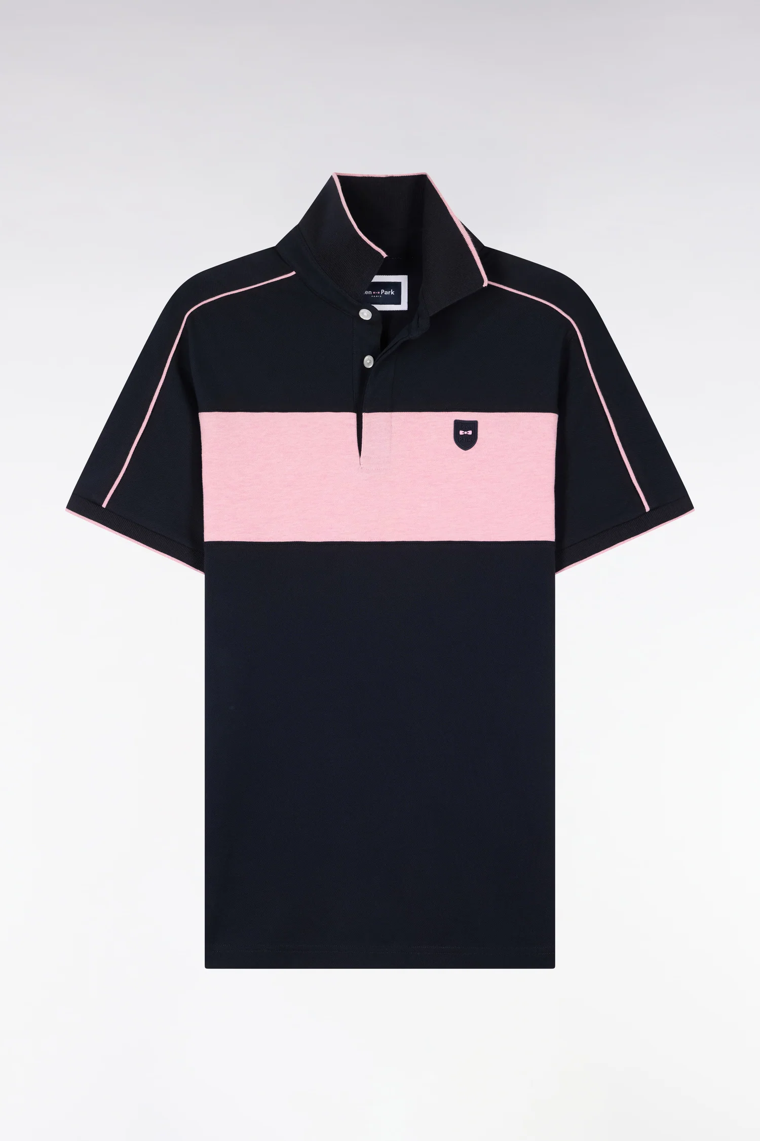 Polo à manches courtes en coton stretch rose coupe slim - Image 2