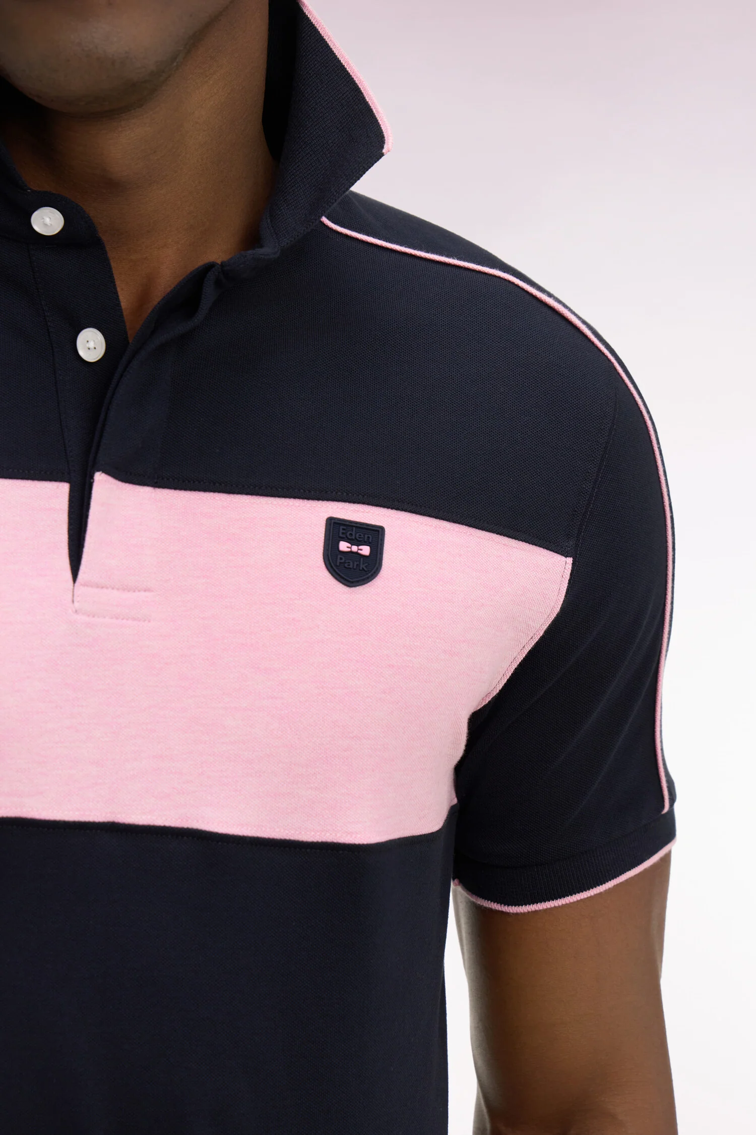 Polo à manches courtes en coton stretch rose coupe slim - Image 4