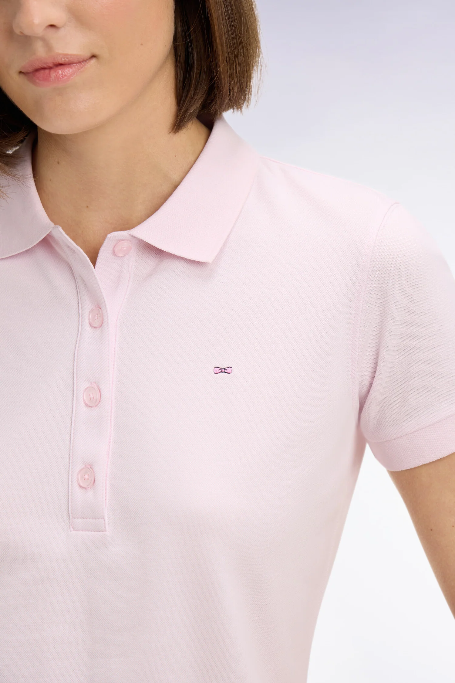 Polo à manches courtes en coton stretch rose - Image 4