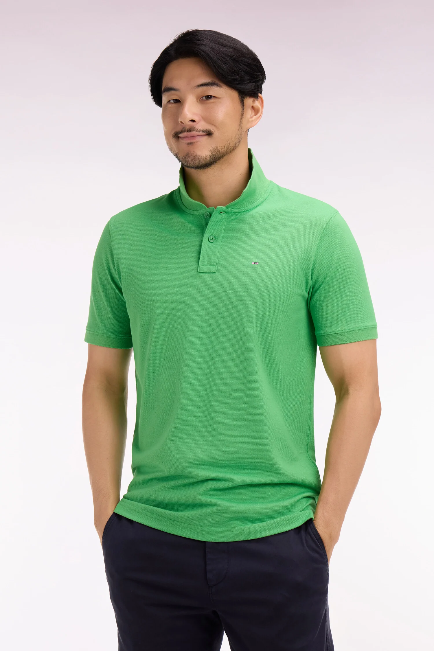 Polo à manches courtes en coton vert coupe regular - Image 3