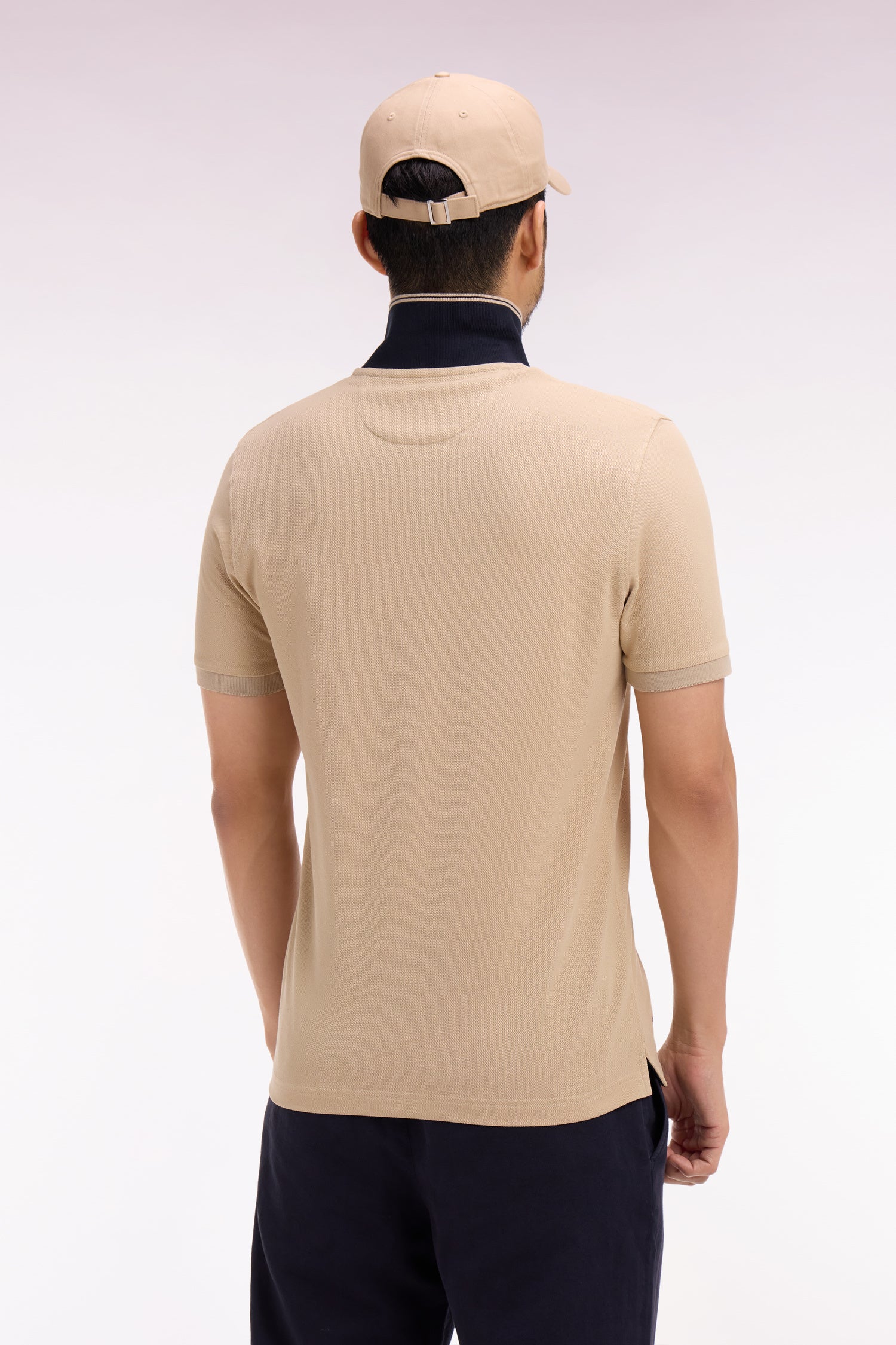 Polo à manches courtes en piqué coton beige écusson EP - Image 5