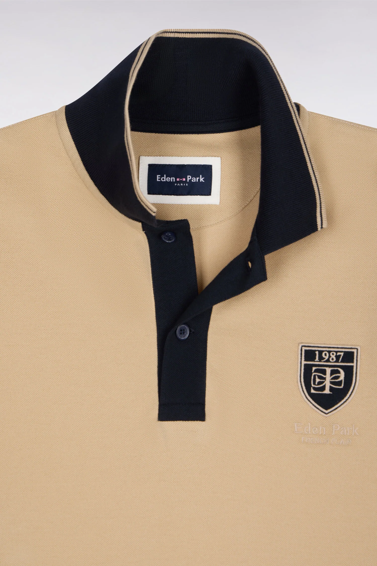 Polo à manches courtes en piqué coton beige écusson EP - Image 6