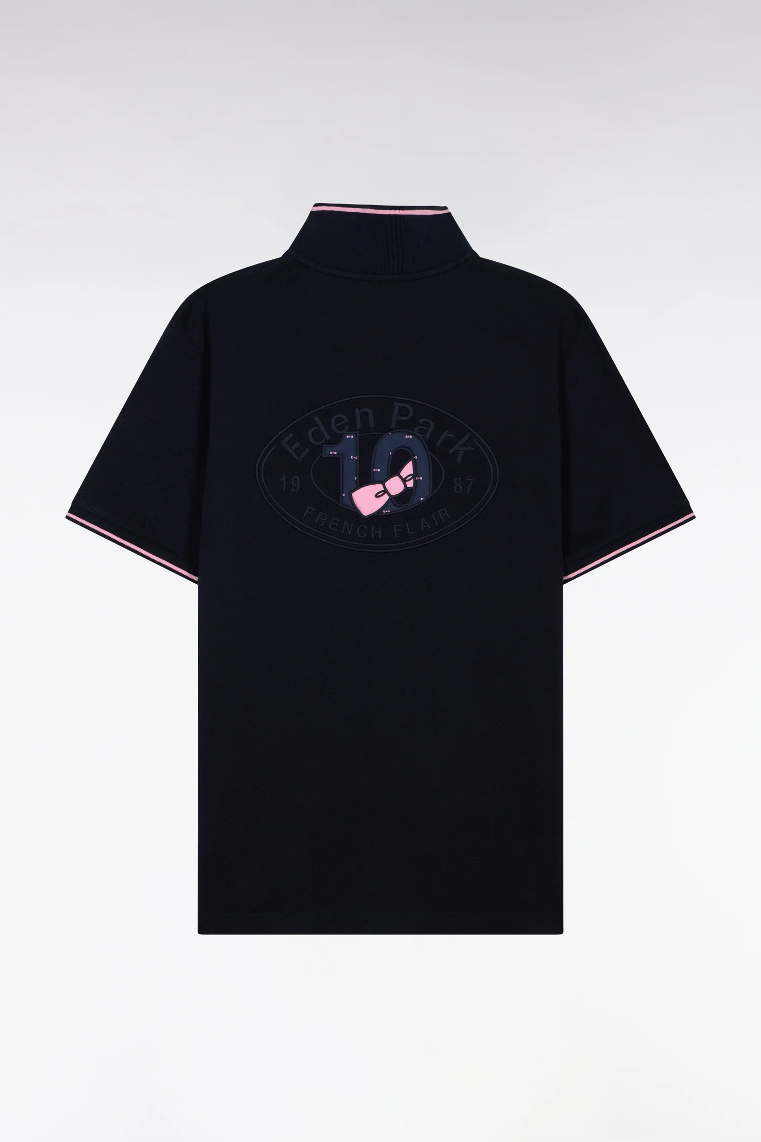 Polo à manches courtes en piqué coton marine broderie dos - Image 2