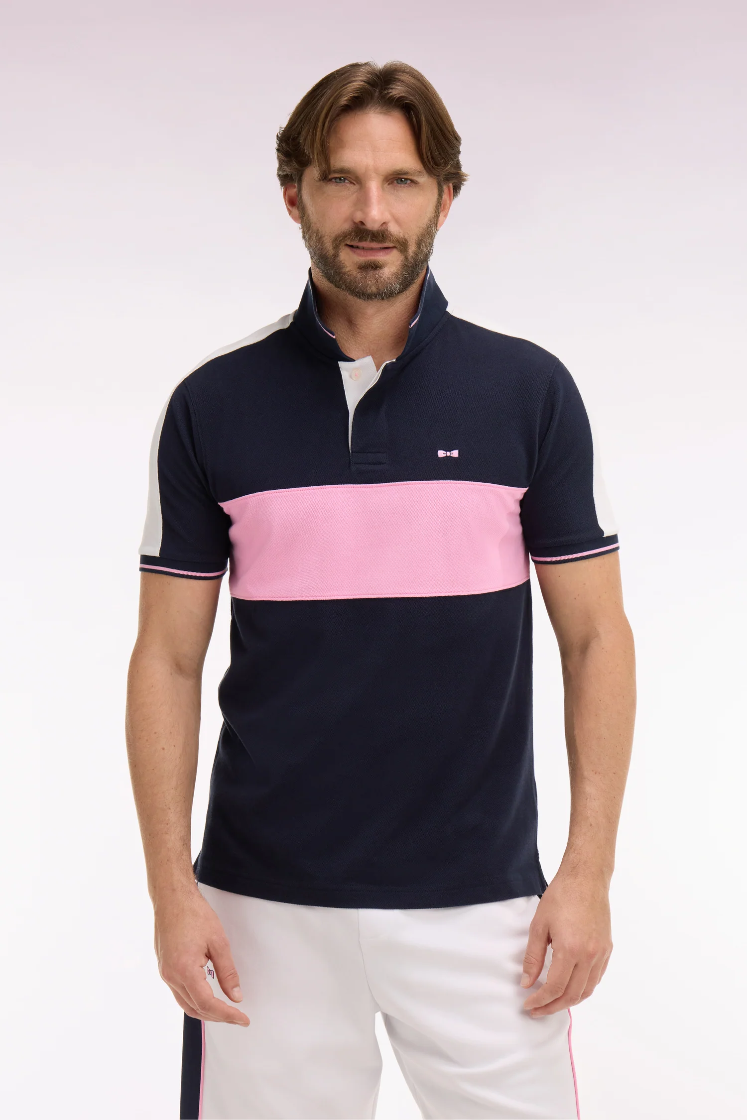 Polo à manches courtes en piqué coton marine coupé cousu - Image 3