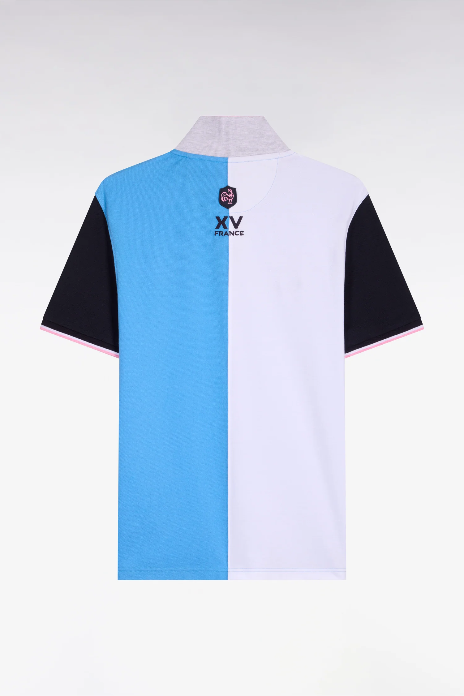 Polo à manches courtes XV de France en coton bleu à découpes verticales - Image 2