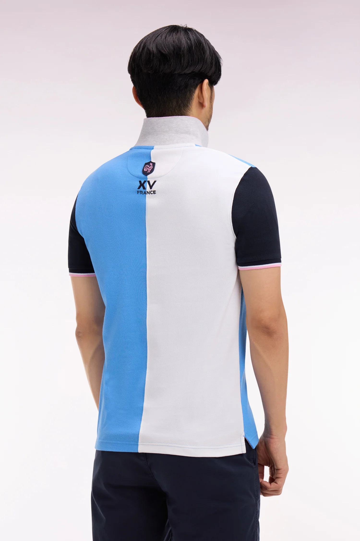Polo à manches courtes XV de France en coton bleu à découpes verticales - Image 5