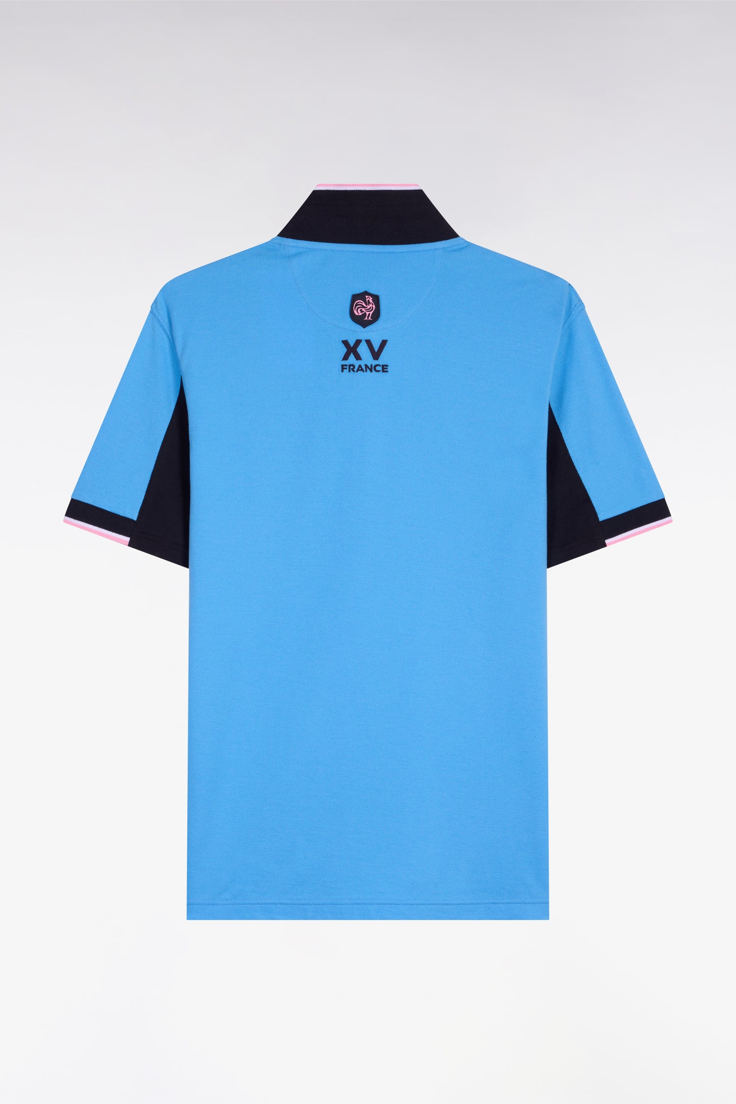 Polo à manches courtes XV de France en piqué coton bleu à découpes de manches - Image 2