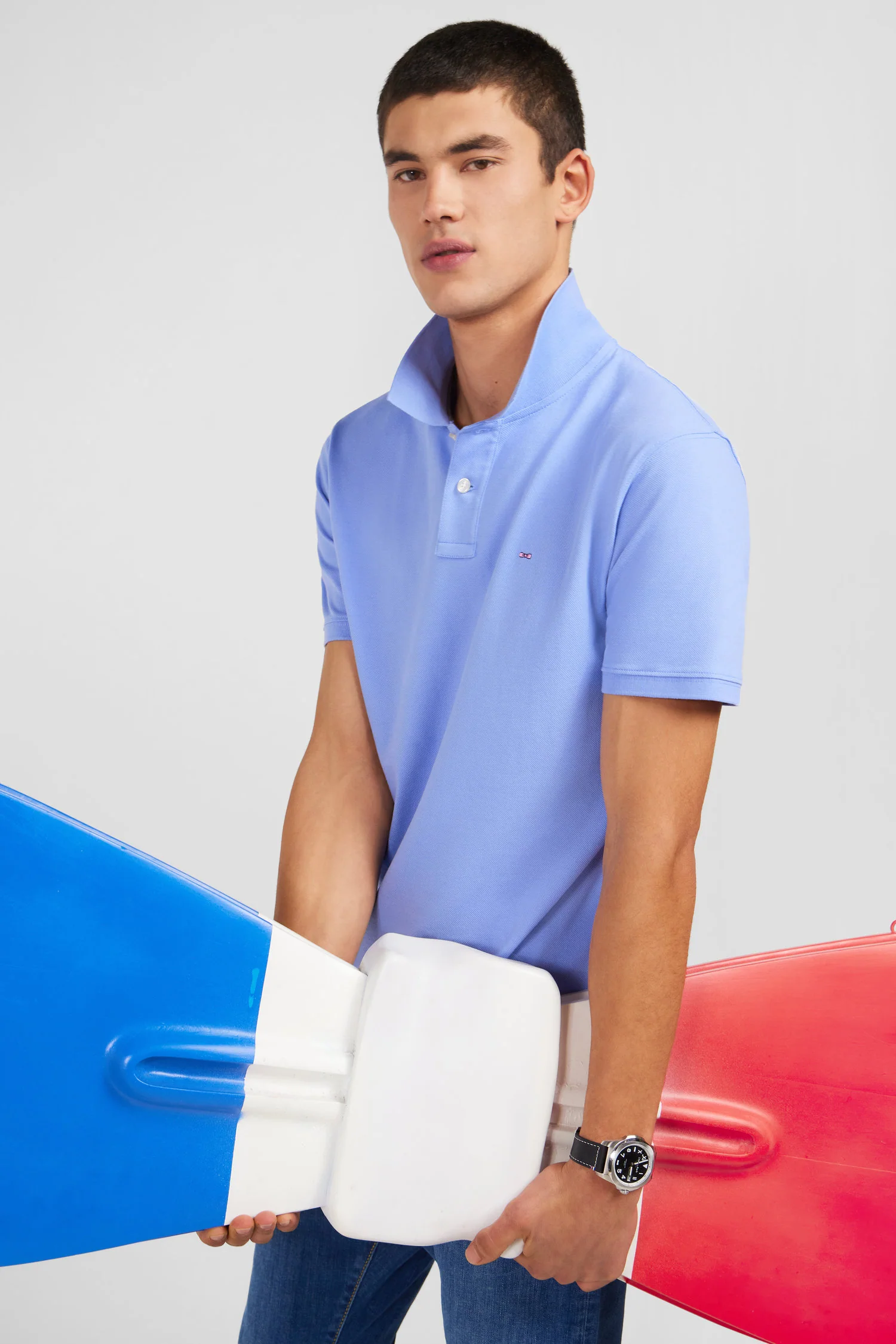 Polo bleu en coton pima stretch - Image 3