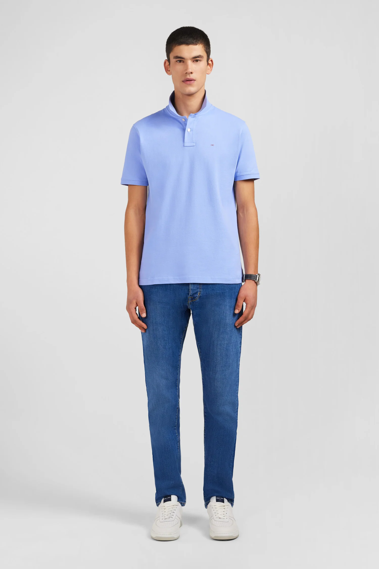 Polo bleu en coton pima stretch - Image 7