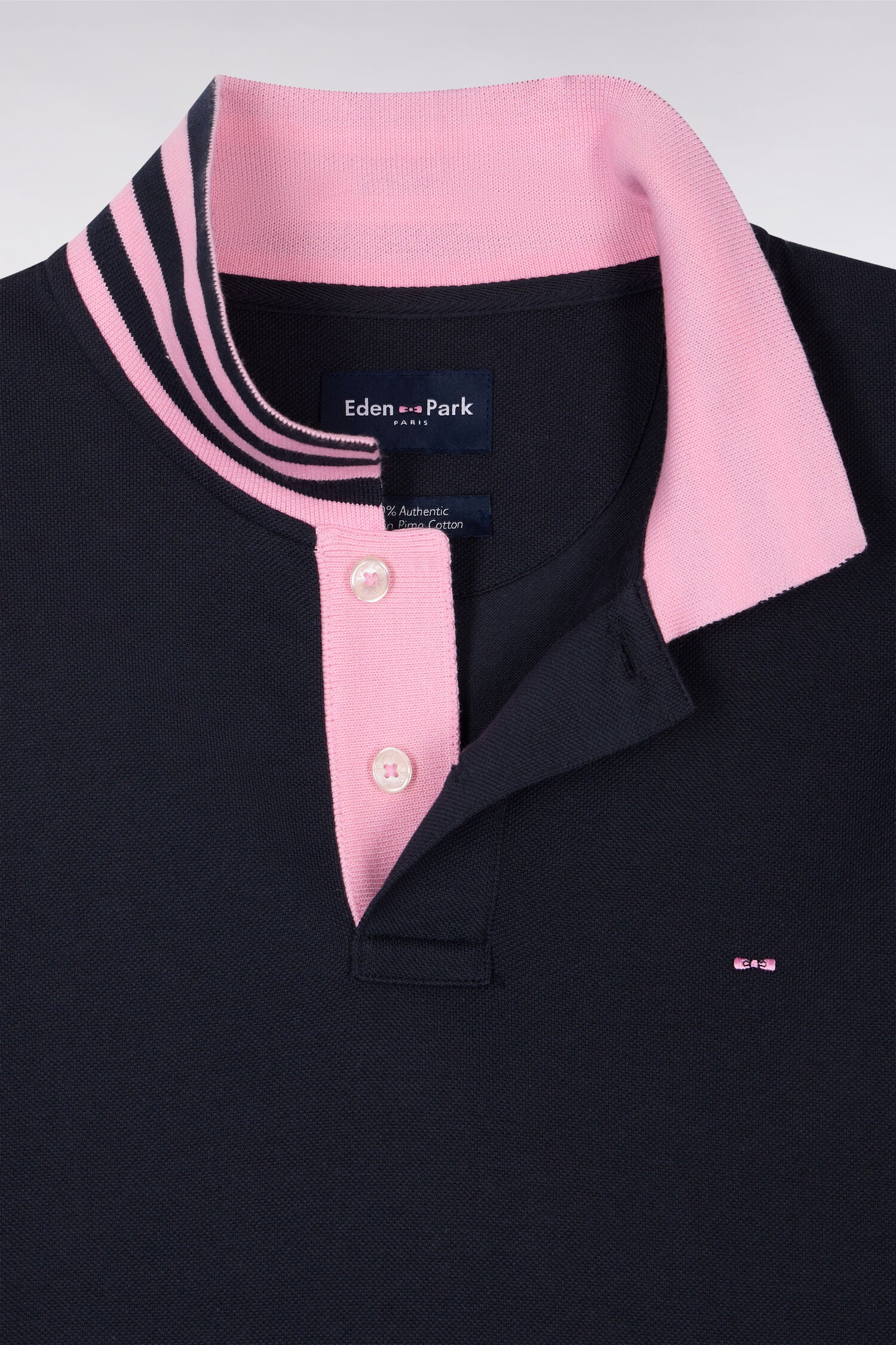 Polo bleu marine en coton pima avec détails contrastés - Image 6
