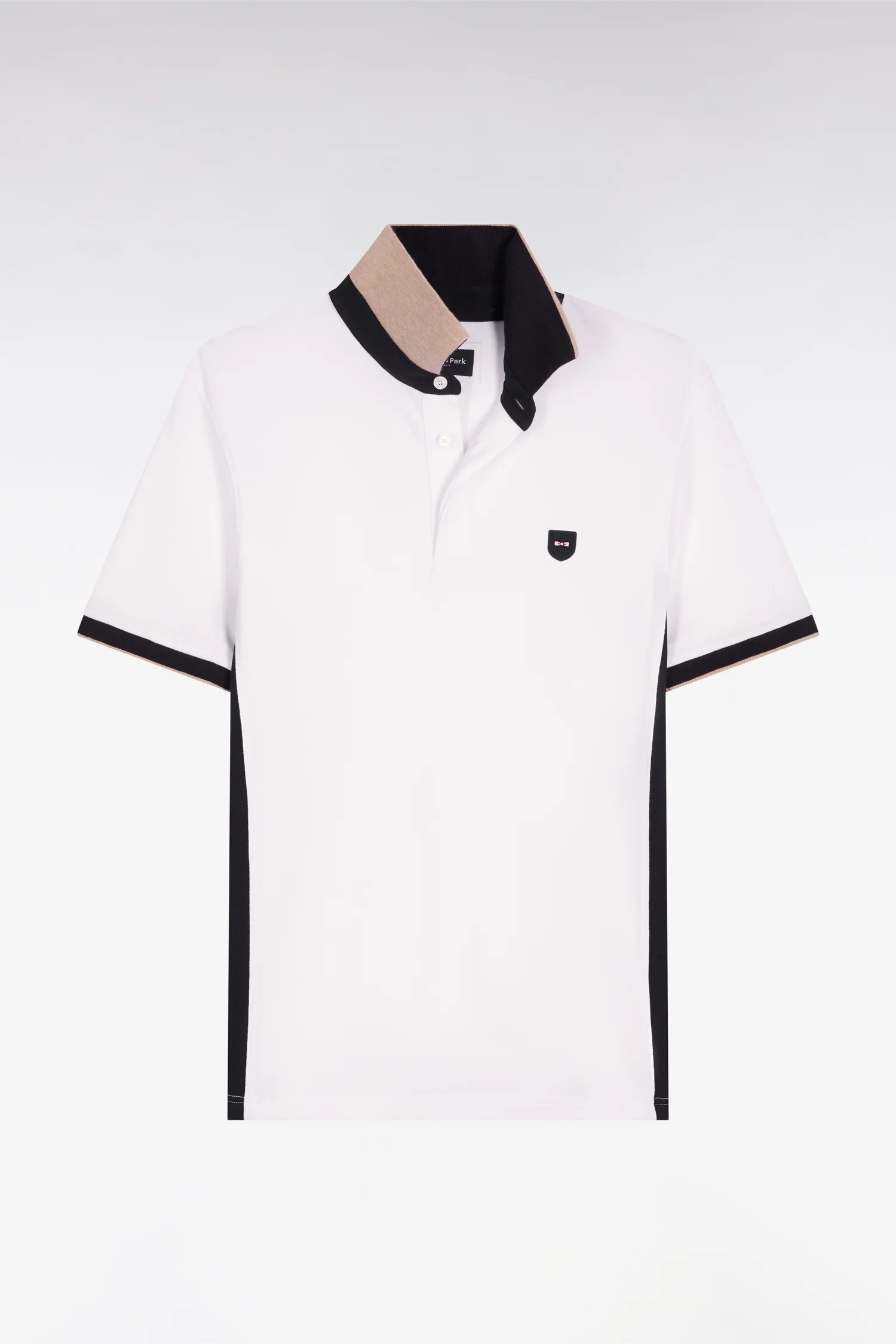 Polo manches courtes en coton blanc et découpes marine coupe slim - Image 2