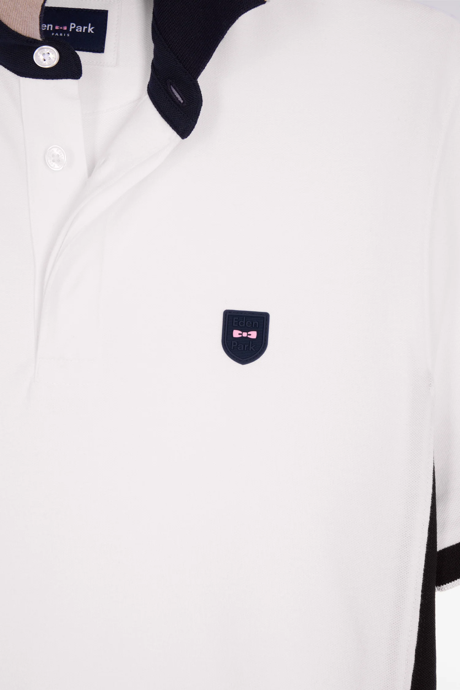 Polo manches courtes en coton blanc et découpes marine coupe slim - Image 6