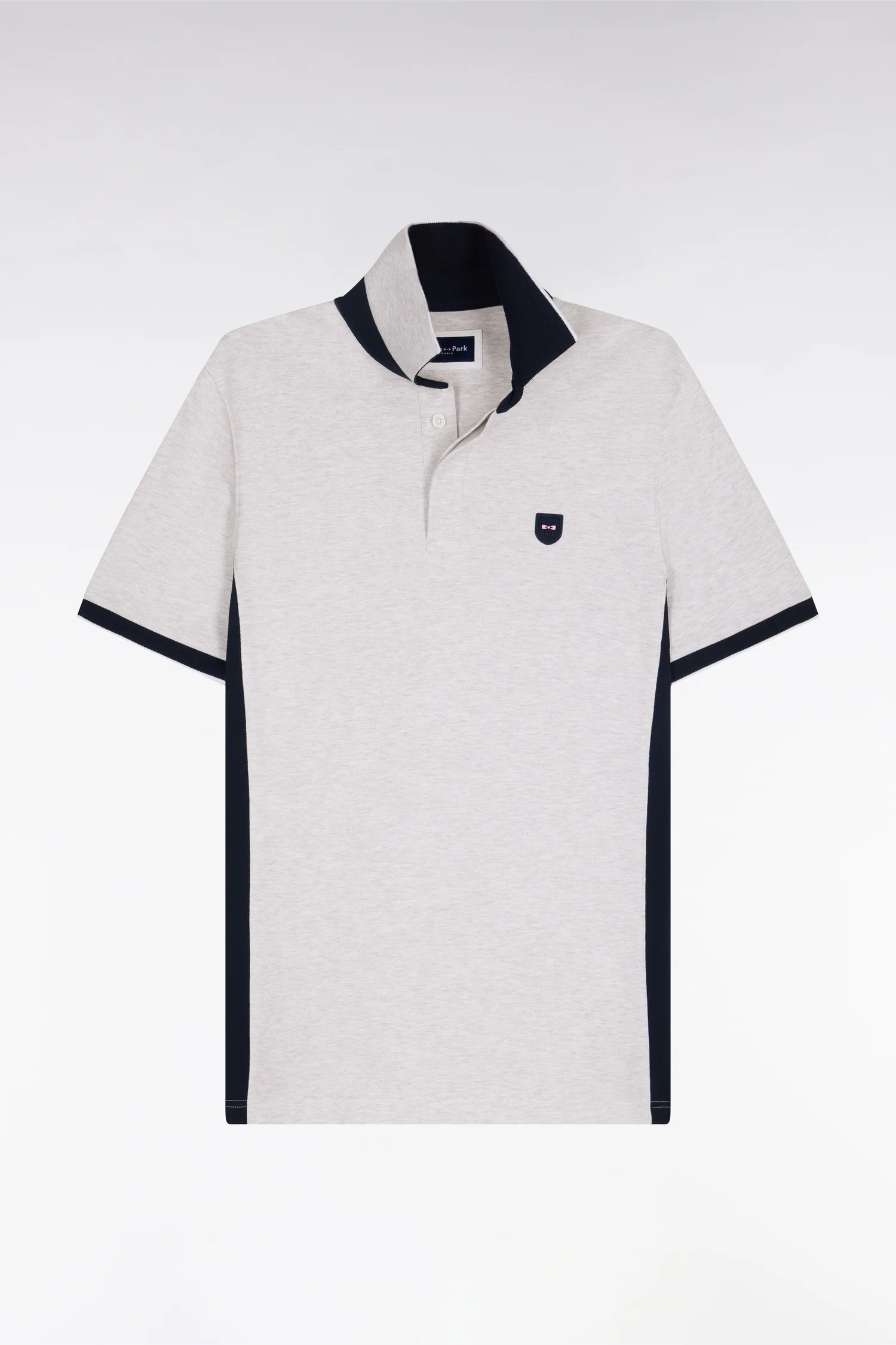 Polo manches courtes en coton gris clair et découpes marine coupe slim - Image 2