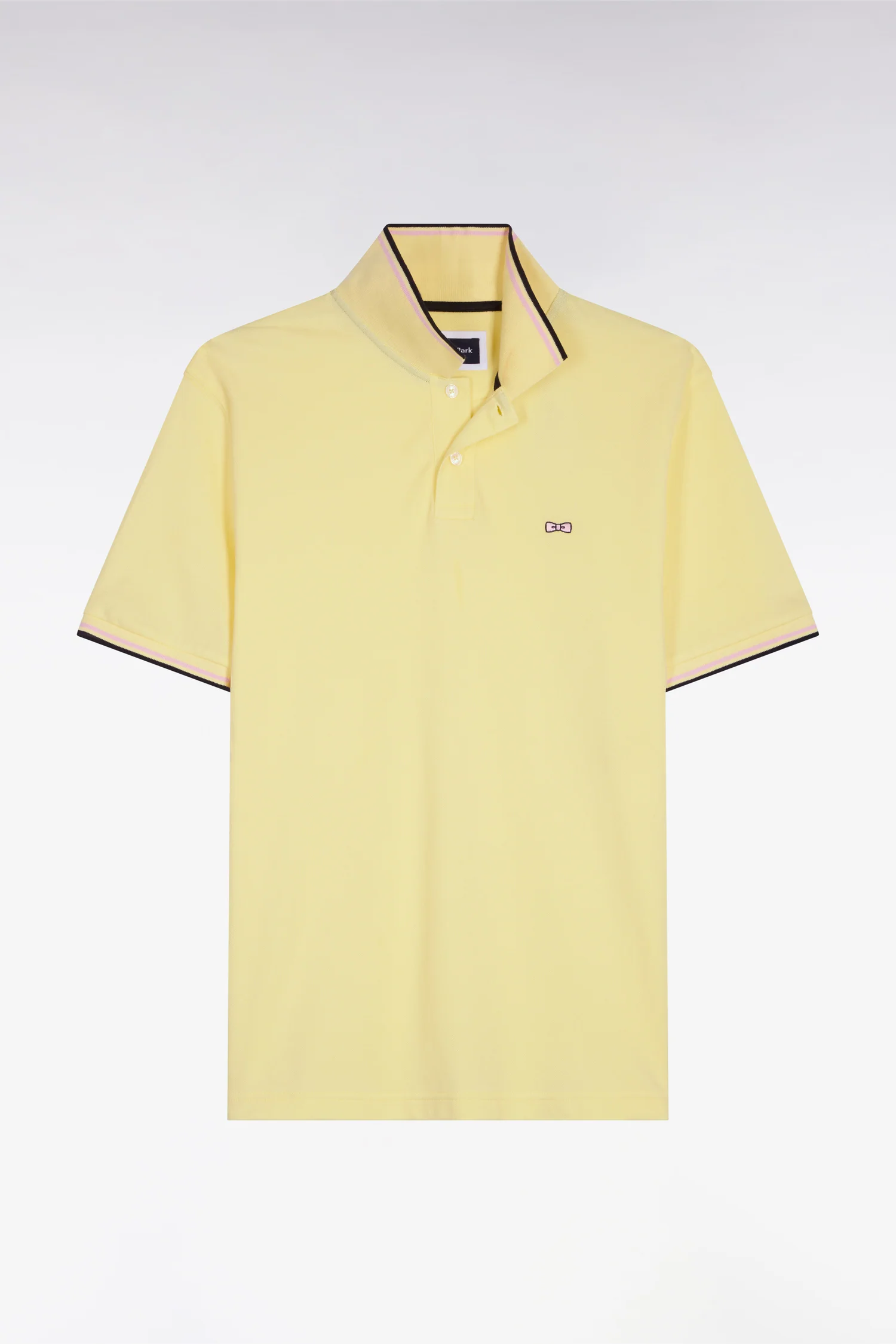 Polo manches courtes en coton jaune détails rayés coupe regular - Image 2