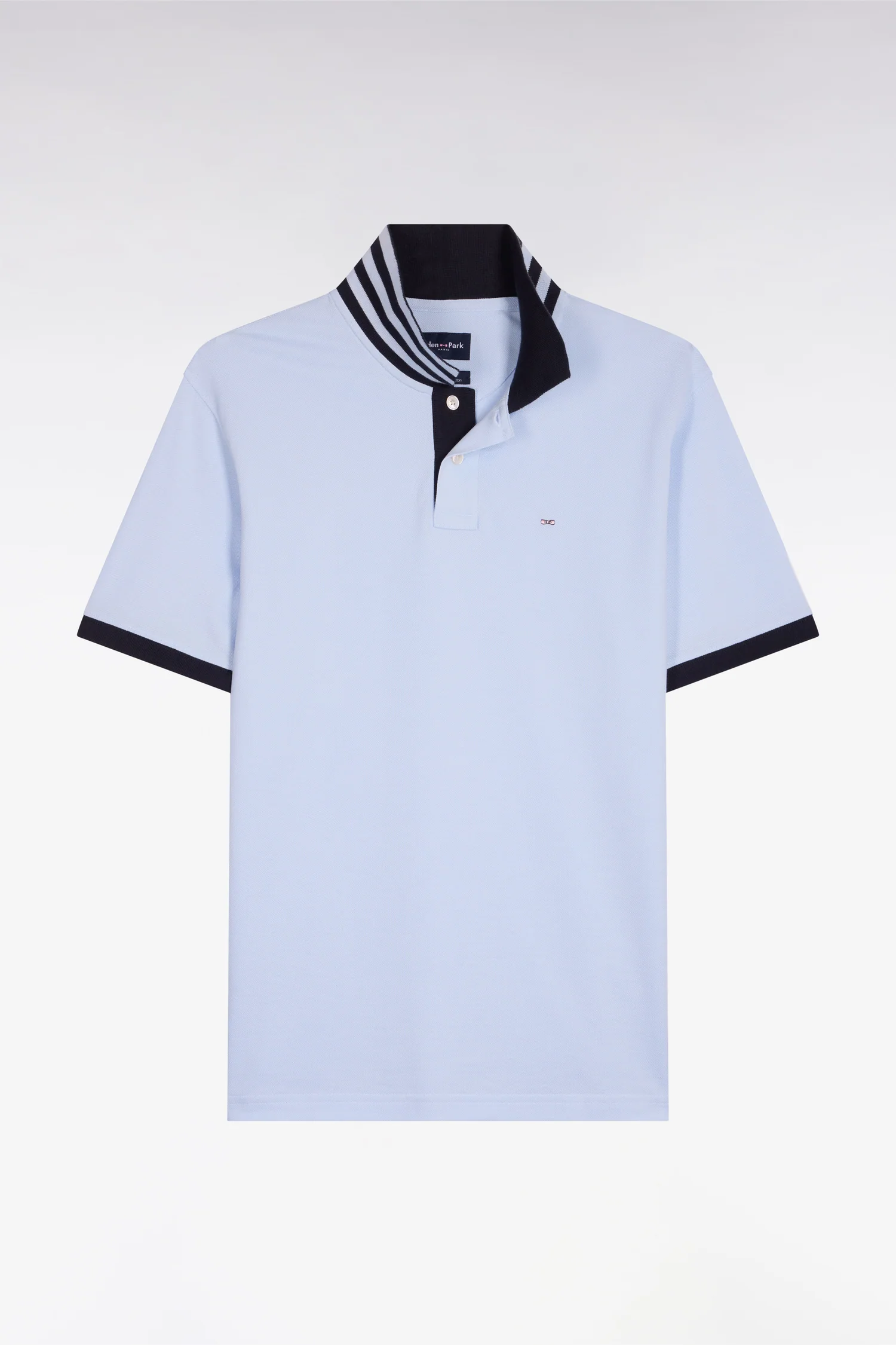 Polo manches courtes en piqué coton ciel dessous de col rayé coupe slim - Image 2