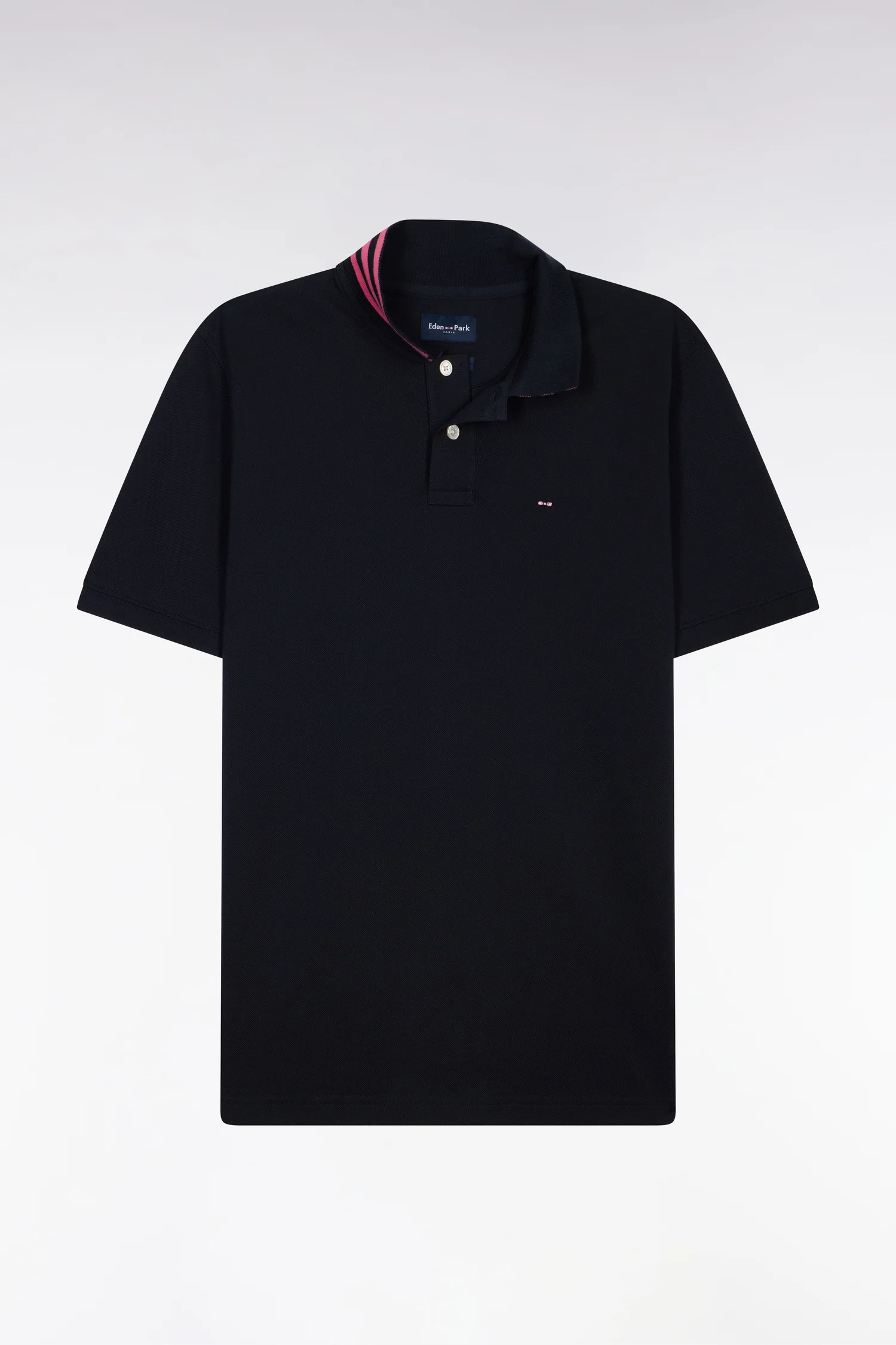 Polo manches courtes en piqué coton marine dessous de col rayé coupe slim - Image 2