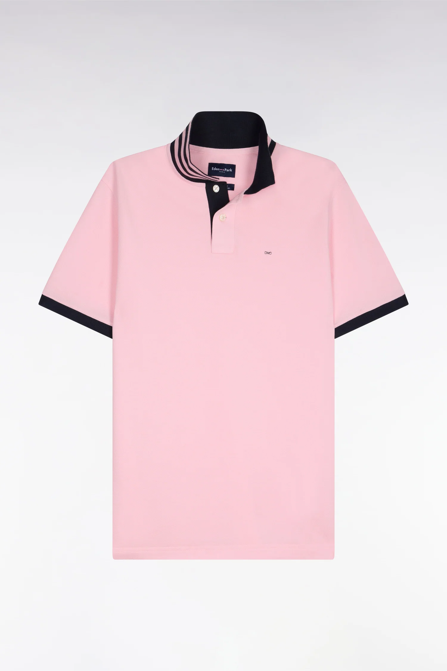 Polo manches courtes en piqué coton rose clair dessous de col rayé coupe slim - Image 2