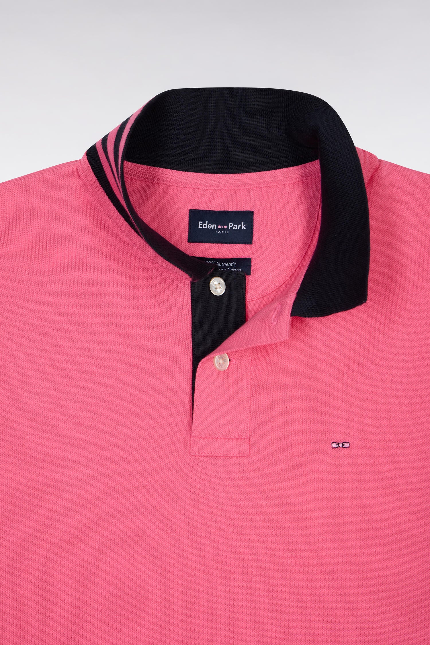 Polo manches courtes en piqué coton rose dessous de col rayé coupe slim - Image 6