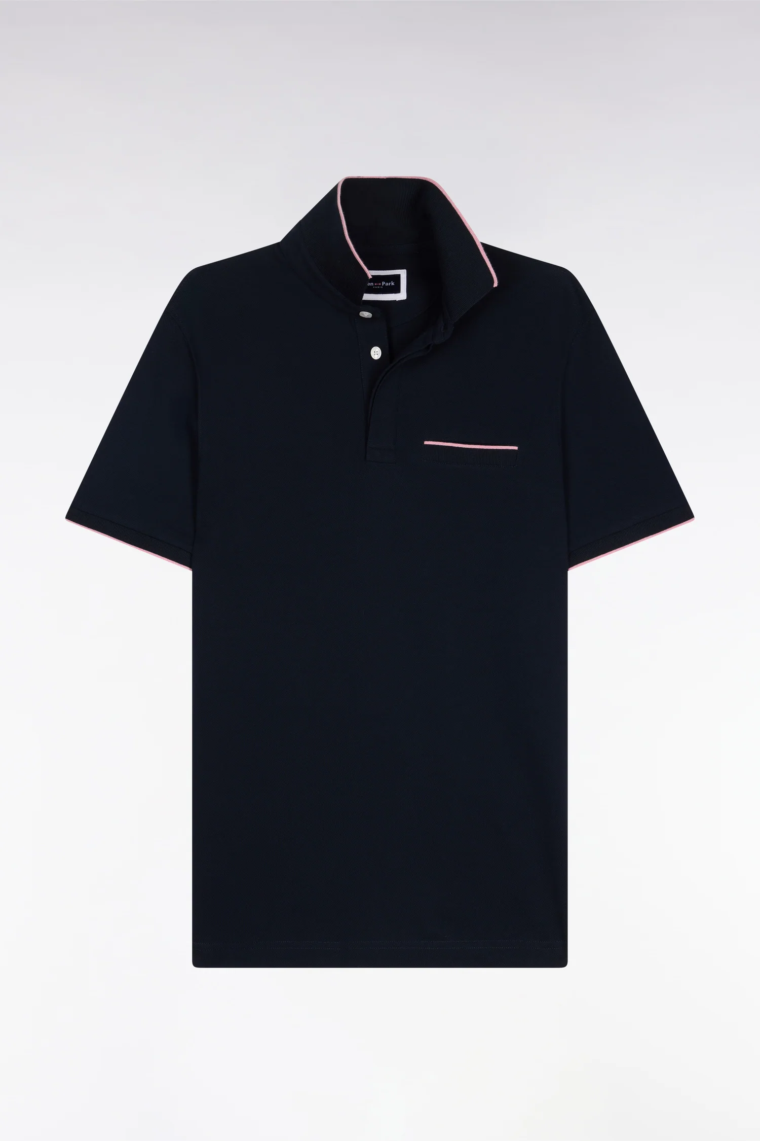Polo manches courtes en piqué coton stretch marine coupe slim
