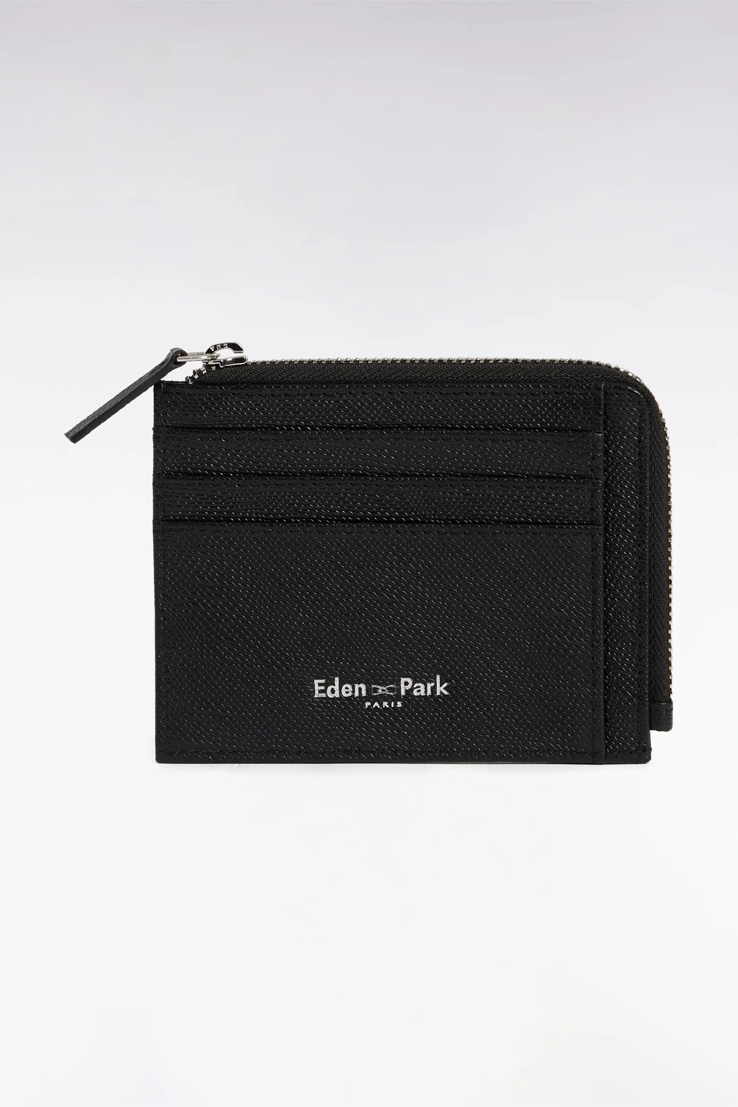 Porte-cartes bimatière zippé en cuir noir - Image 3