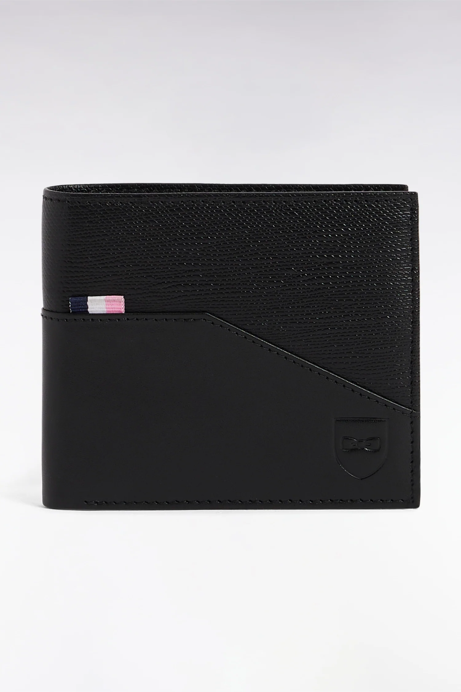 Portefeuille format italien bimatière en cuir noir - Image 3