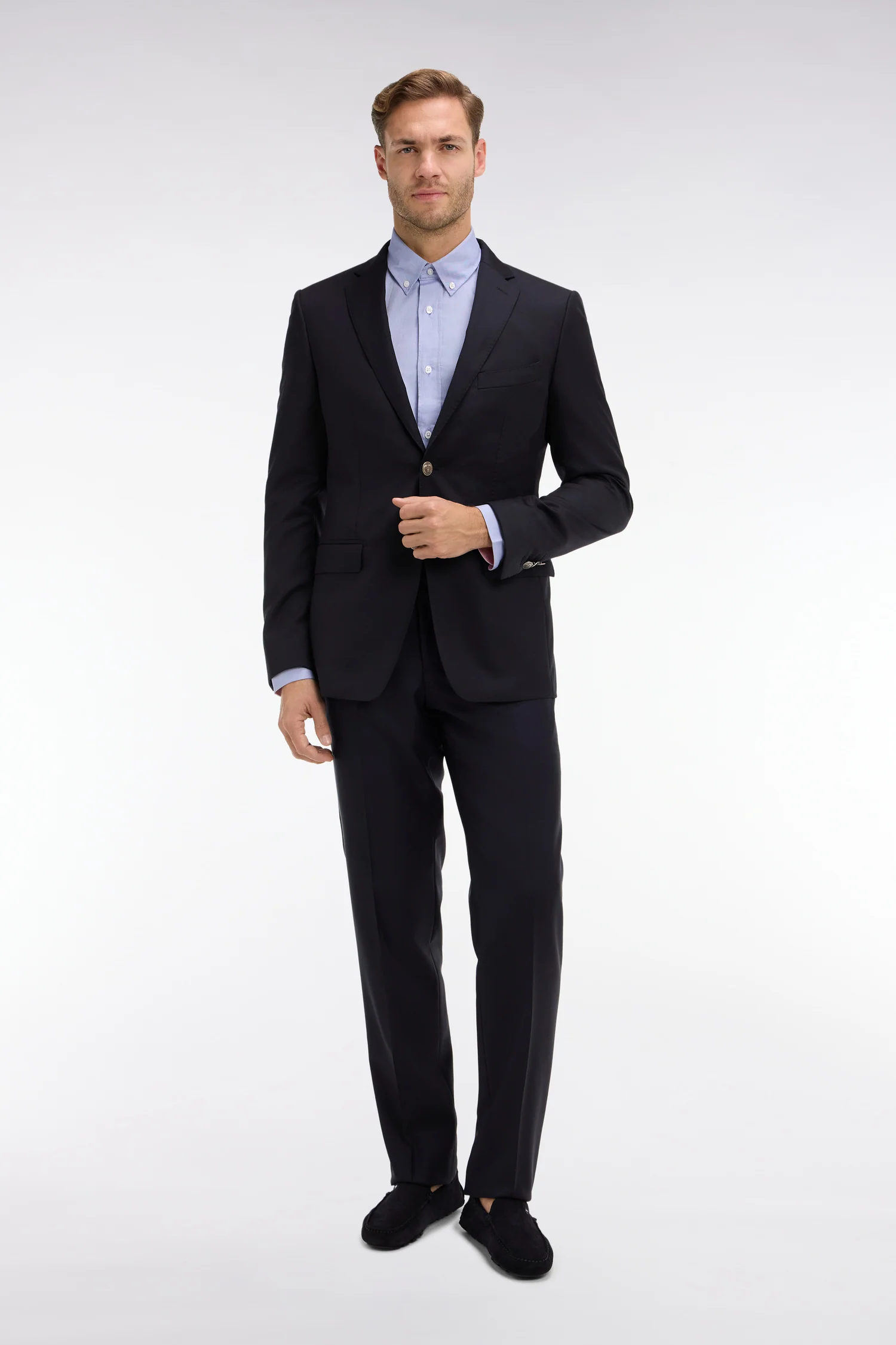 Pantalon regular bleu foncé en laine à plis cassés - Image 3