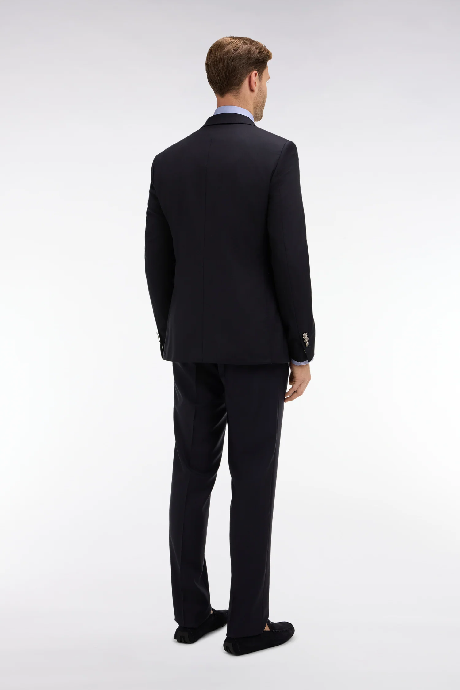 Pantalon regular bleu foncé en laine à plis cassés - Image 5