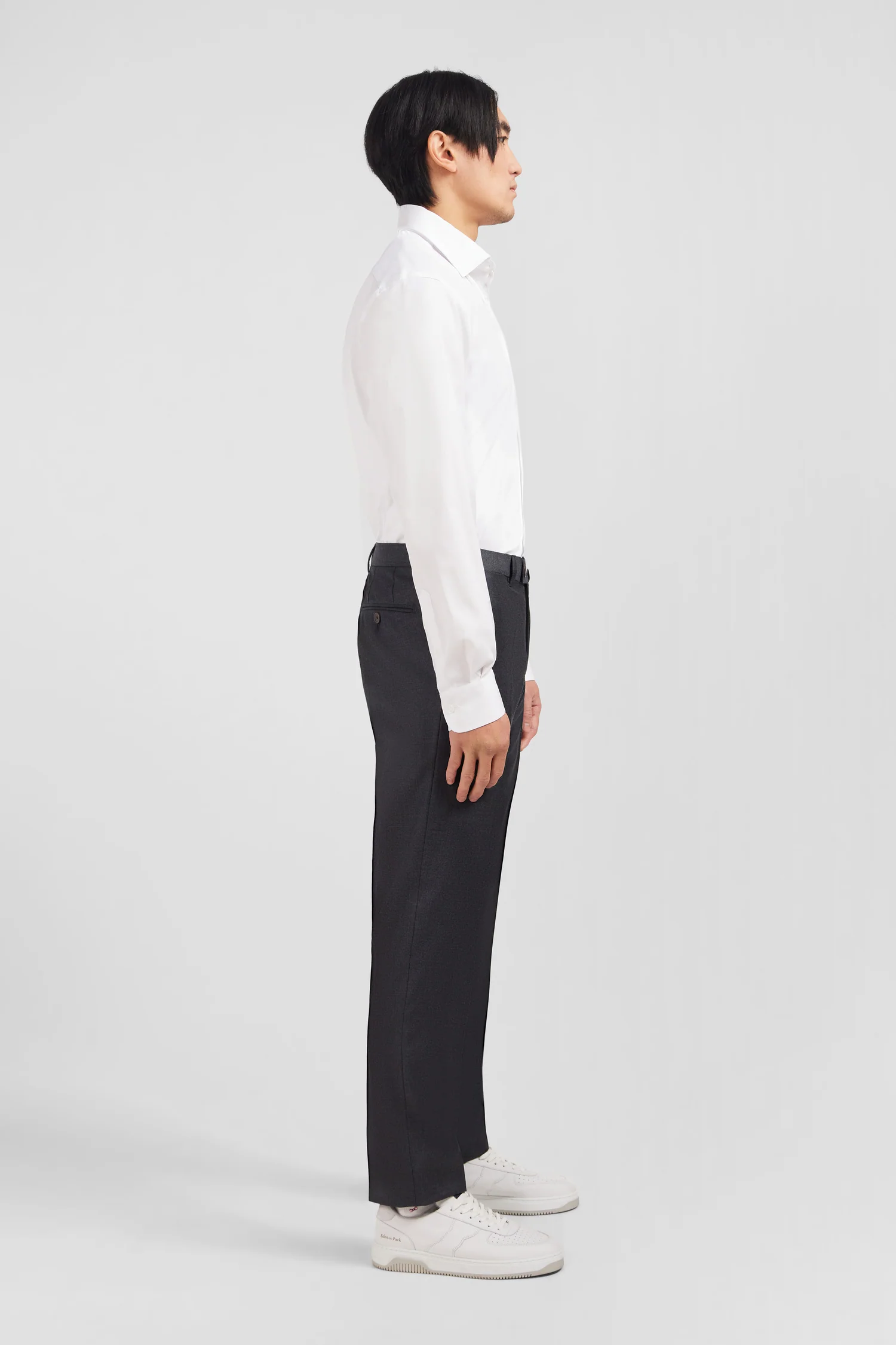Pantalon regular gris en laine à plis cassés - Image 5