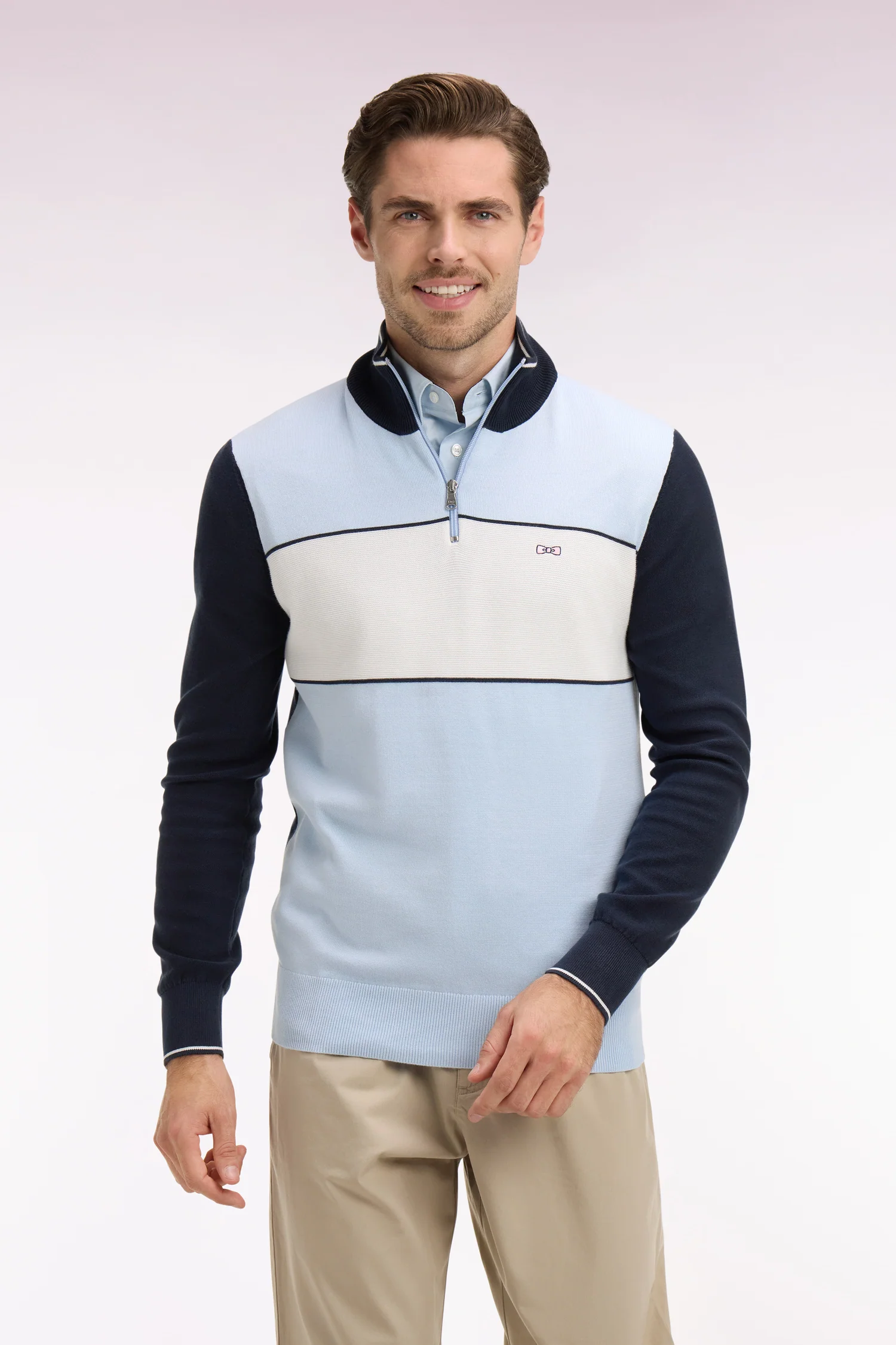 Pull à col maillot en coton ciel brodé - Image 3